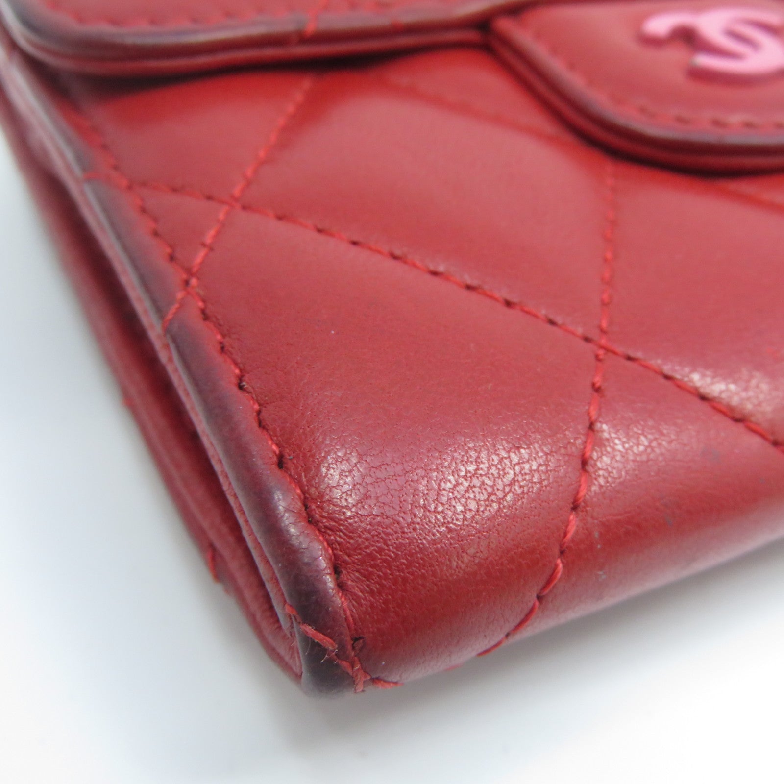 CHANEL 【清倉大減價】菱格羊皮皮革Coin Purse銀扣零錢包紅色