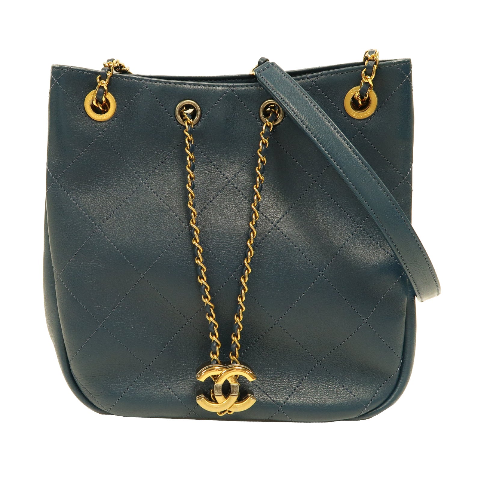 CHANEL 【激減優惠】菱格牛皮皮革Shoulder Bag金扣鏈帶肩背袋藍色