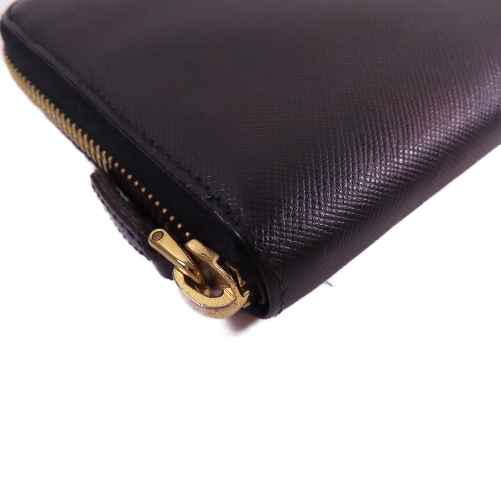 PRADA Saffiano皮革Zip Around Long Wallet金扣拉鏈長錢包啡色