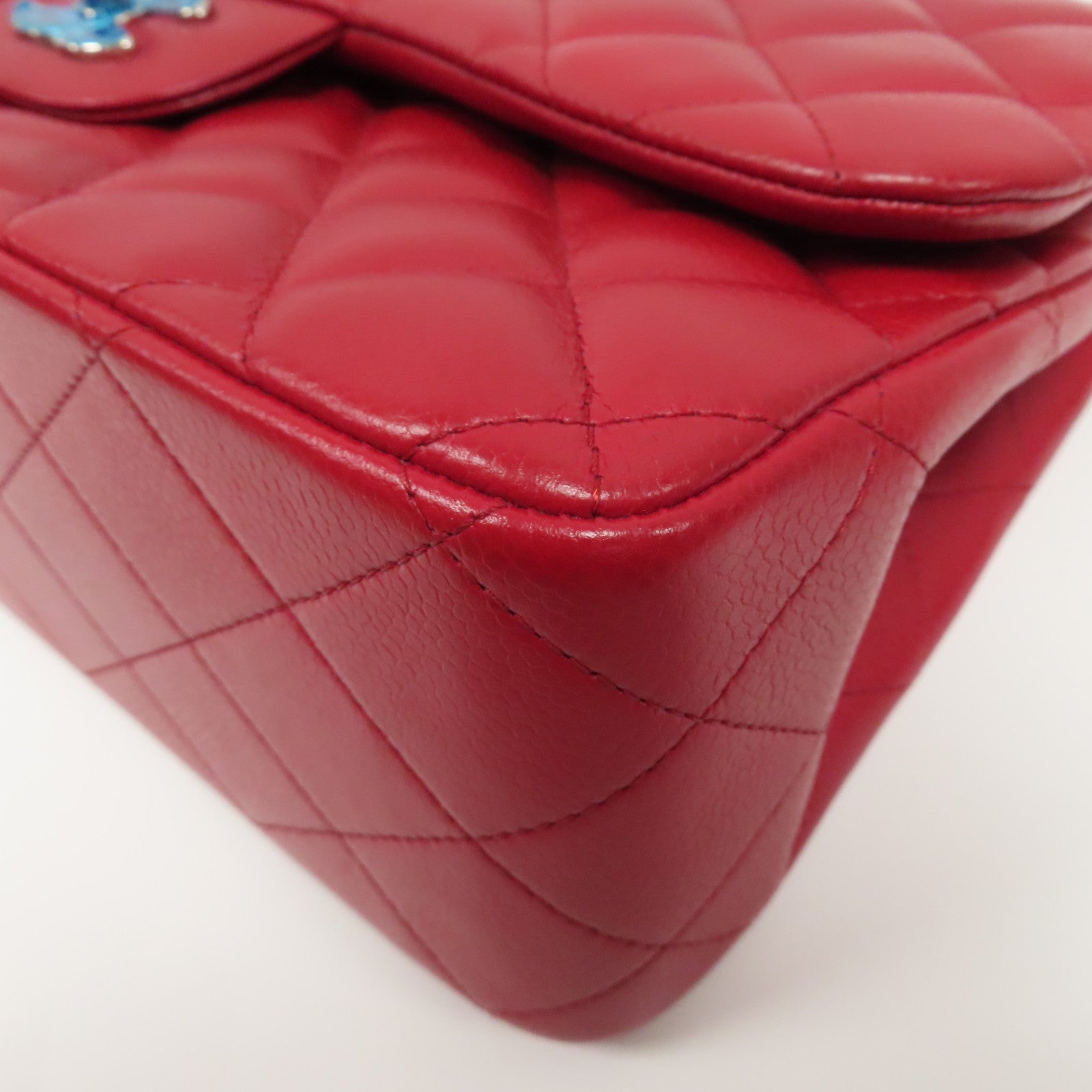 CHANEL 【激減優惠】菱格牛皮皮革Classic Jumbo銀扣鏈帶肩背袋紅色