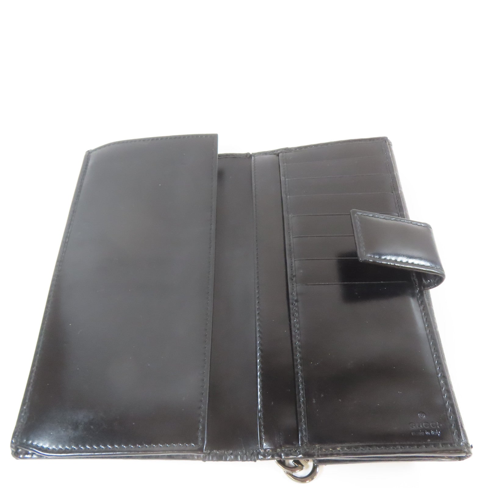 GUCCI 塗層帆布Long Bifold Wallet銀扣長錢包黑色
