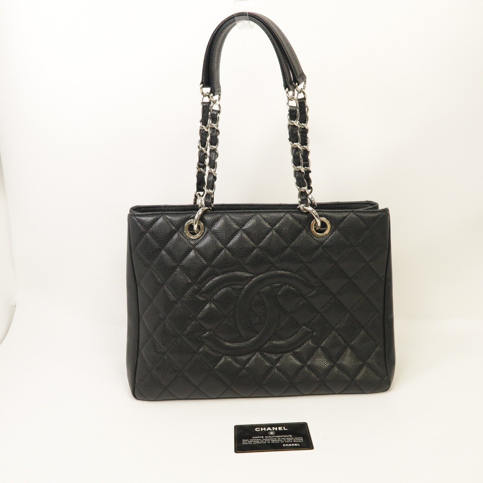 CHANEL 菱格牛皮皮革Grand Shopping Tote Bag銀扣手挽袋黑色