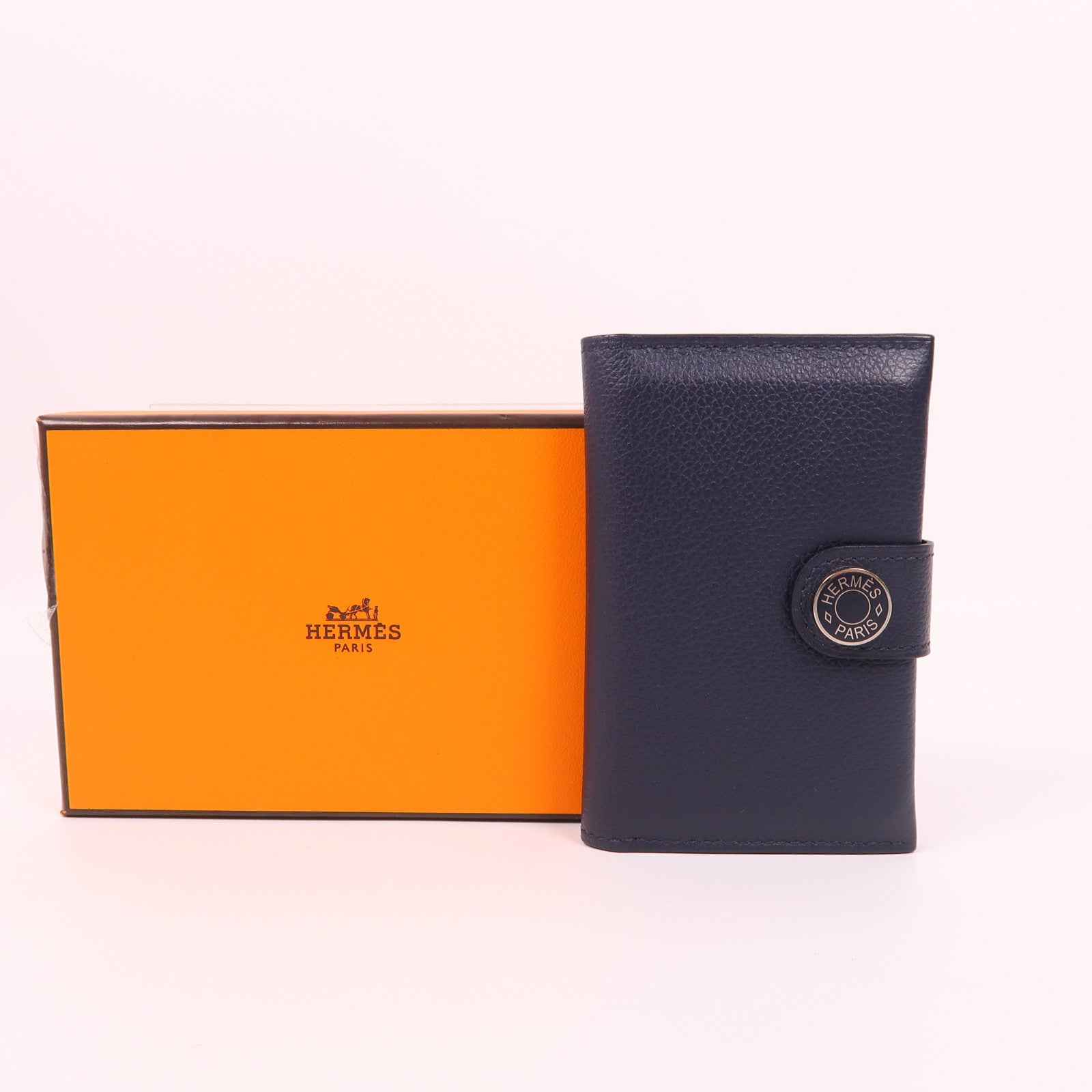 HERMES Evercolor皮革Dogon Card Case銀扣卡片套Navy