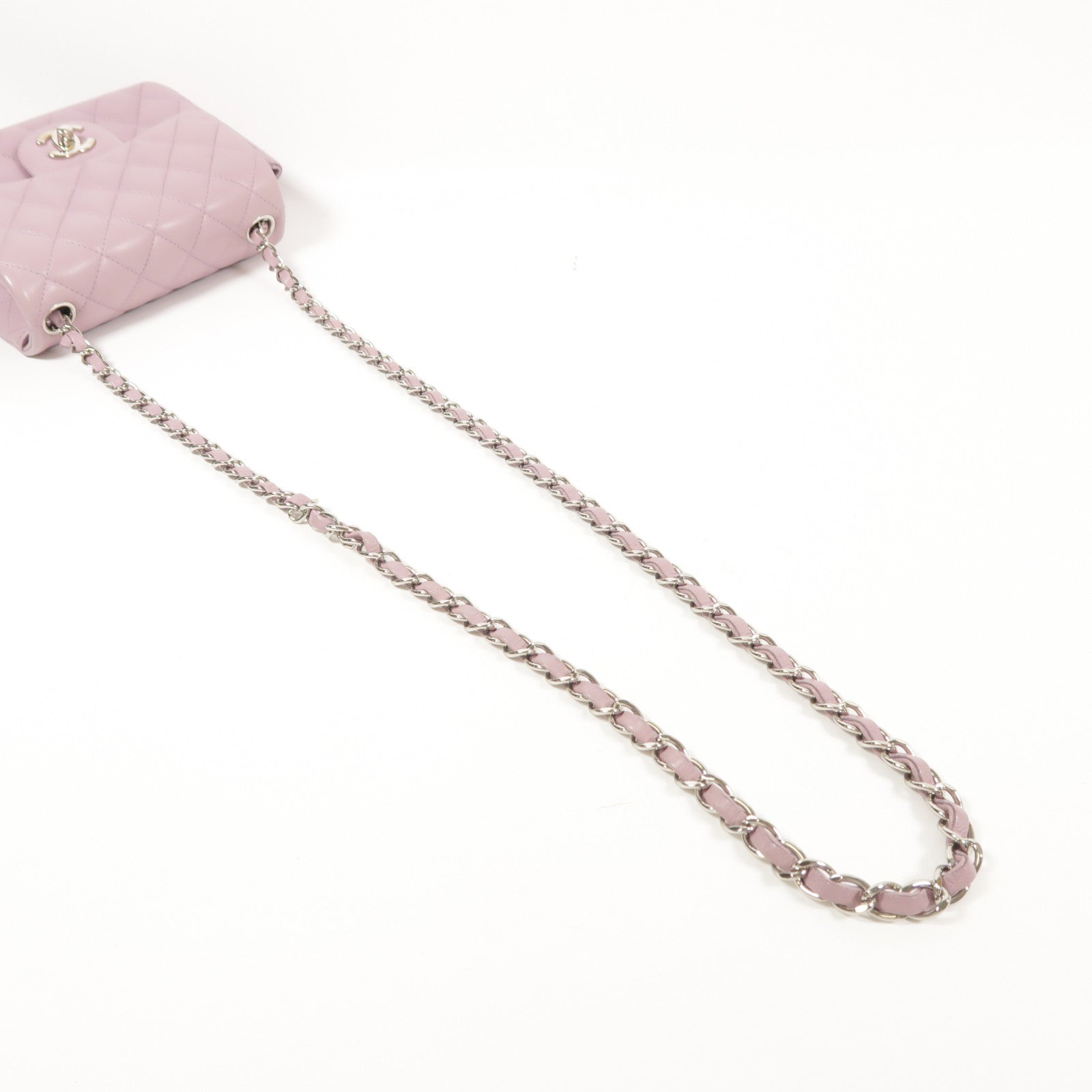 CHANEL 羊皮皮革Flap Bag 17cm銀扣鏈帶肩背袋