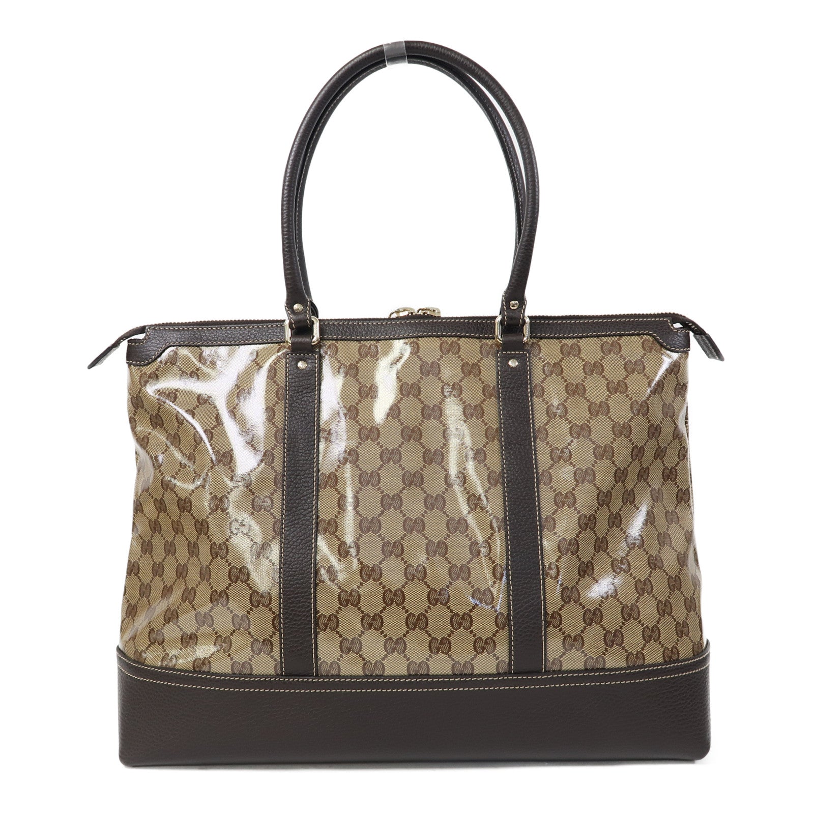 GUCCI 【激減優惠】塗層帆布Crystal Shopping Tote金扣肩背袋啡色
