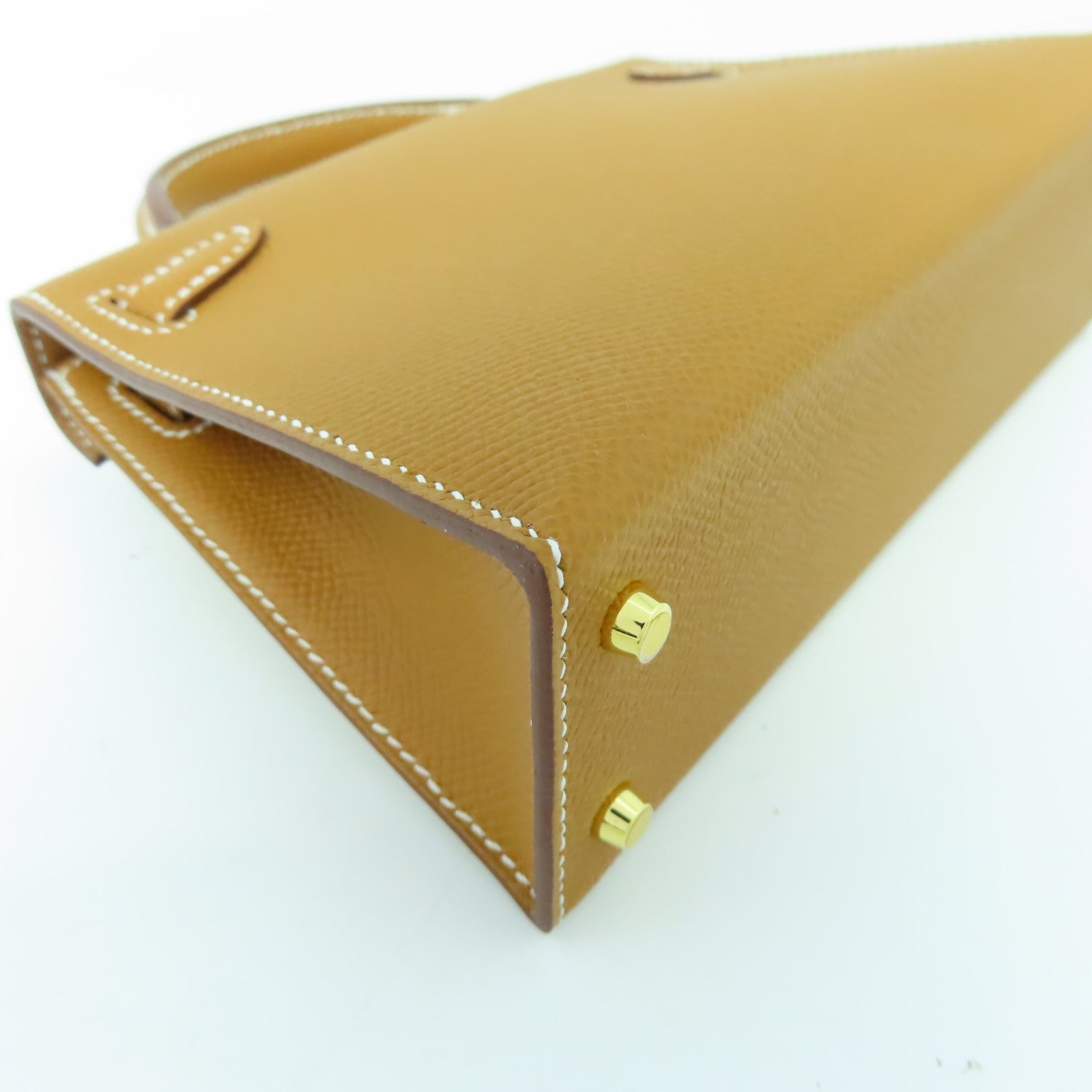 HERMES Veau Epsom皮革Mini Kelly金扣手挽肩背兩用袋金色經典駝色
