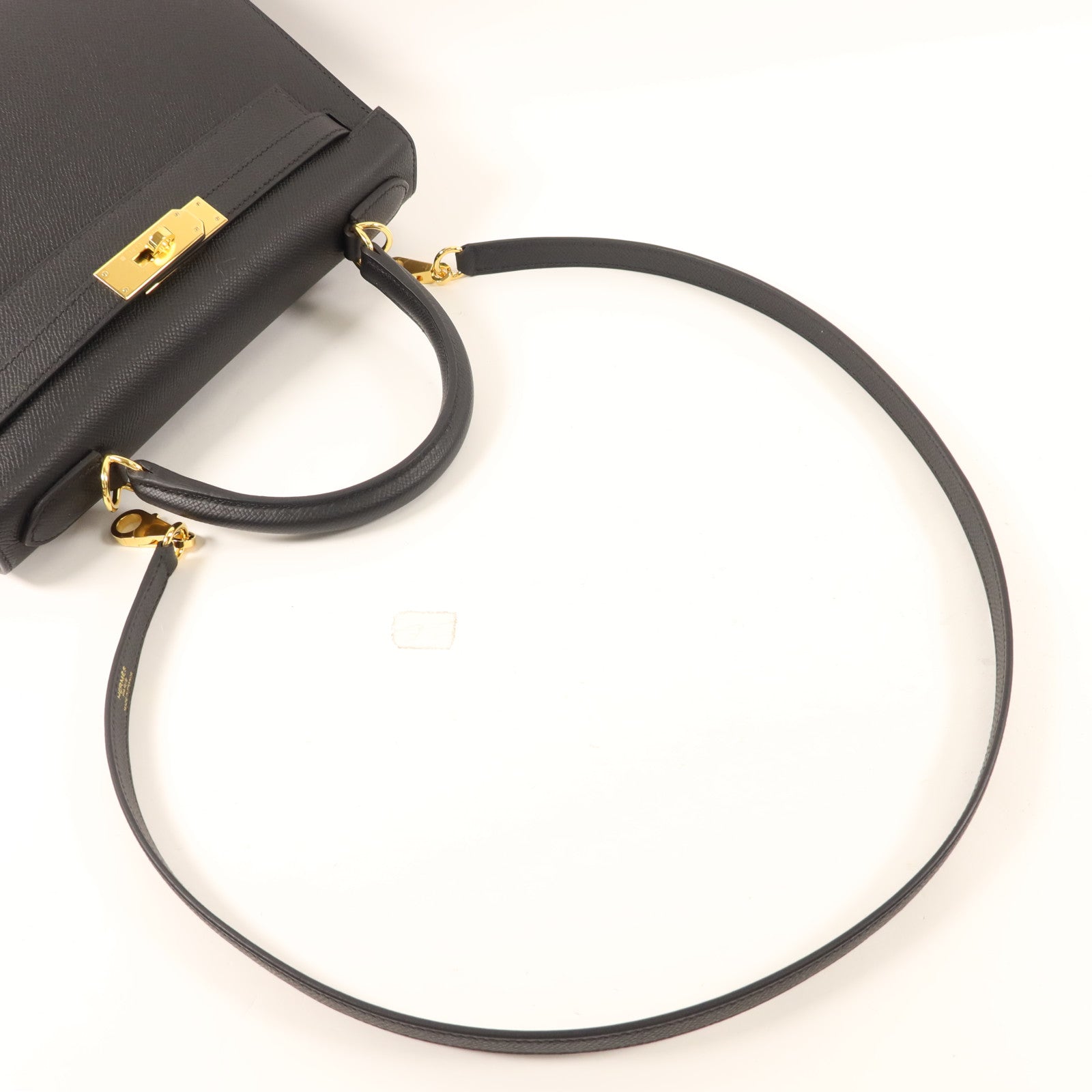 HERMES Epsom皮革Kelly 28金扣手挽肩背兩用袋Noir