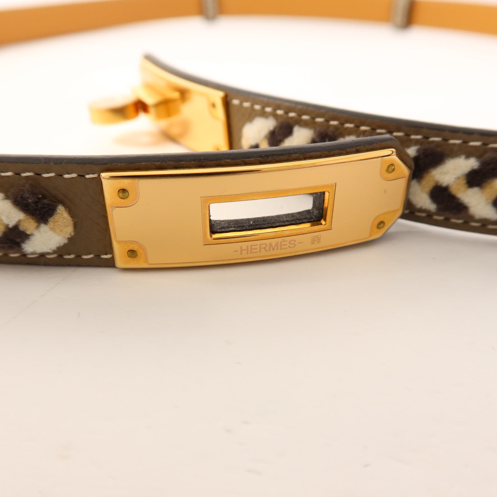 HERMES 【激減優惠】Epsom皮革Kelly Belt金扣皮帶Etoupe