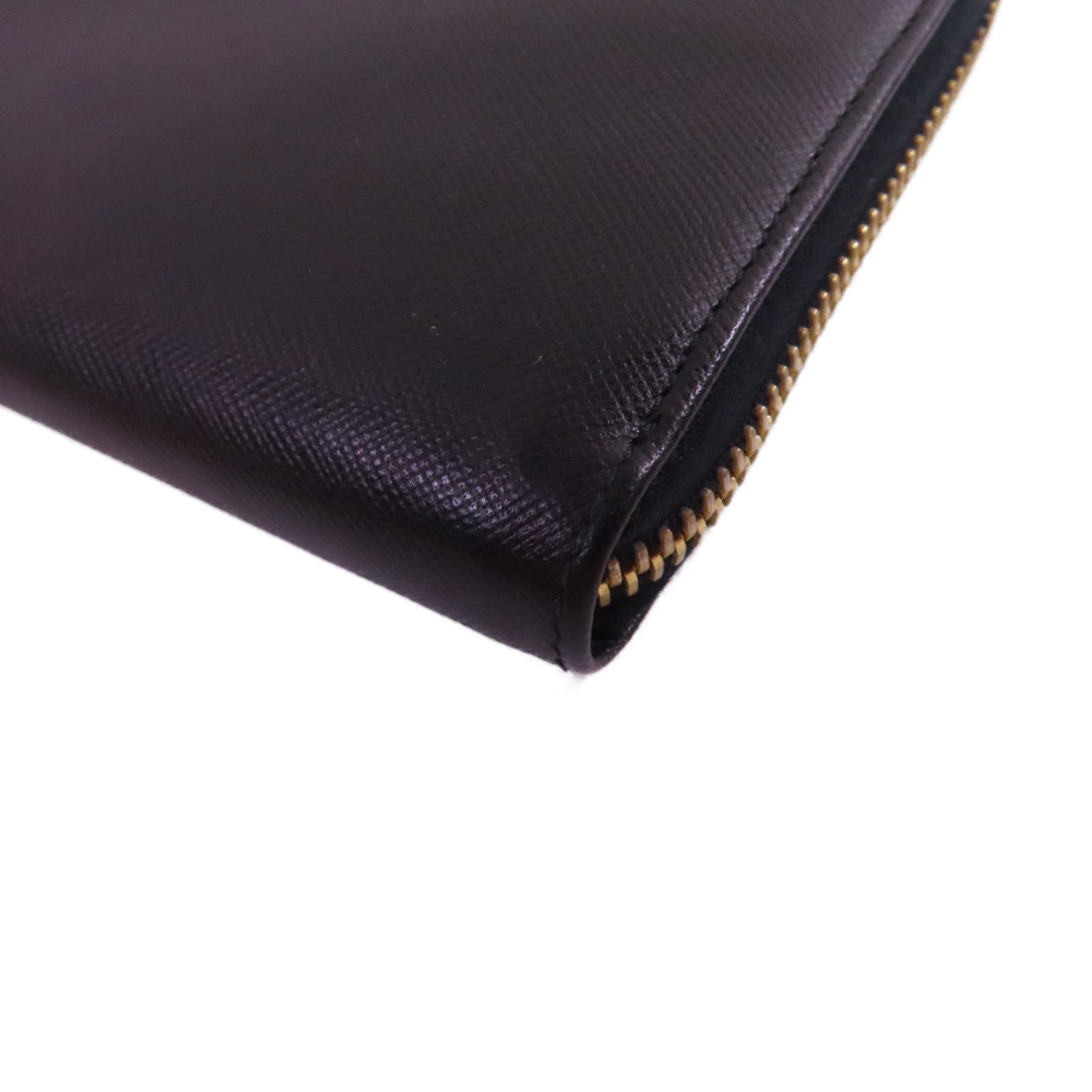 PRADA Saffiano皮革Zip Around Long Wallet金扣拉鏈長錢包啡色