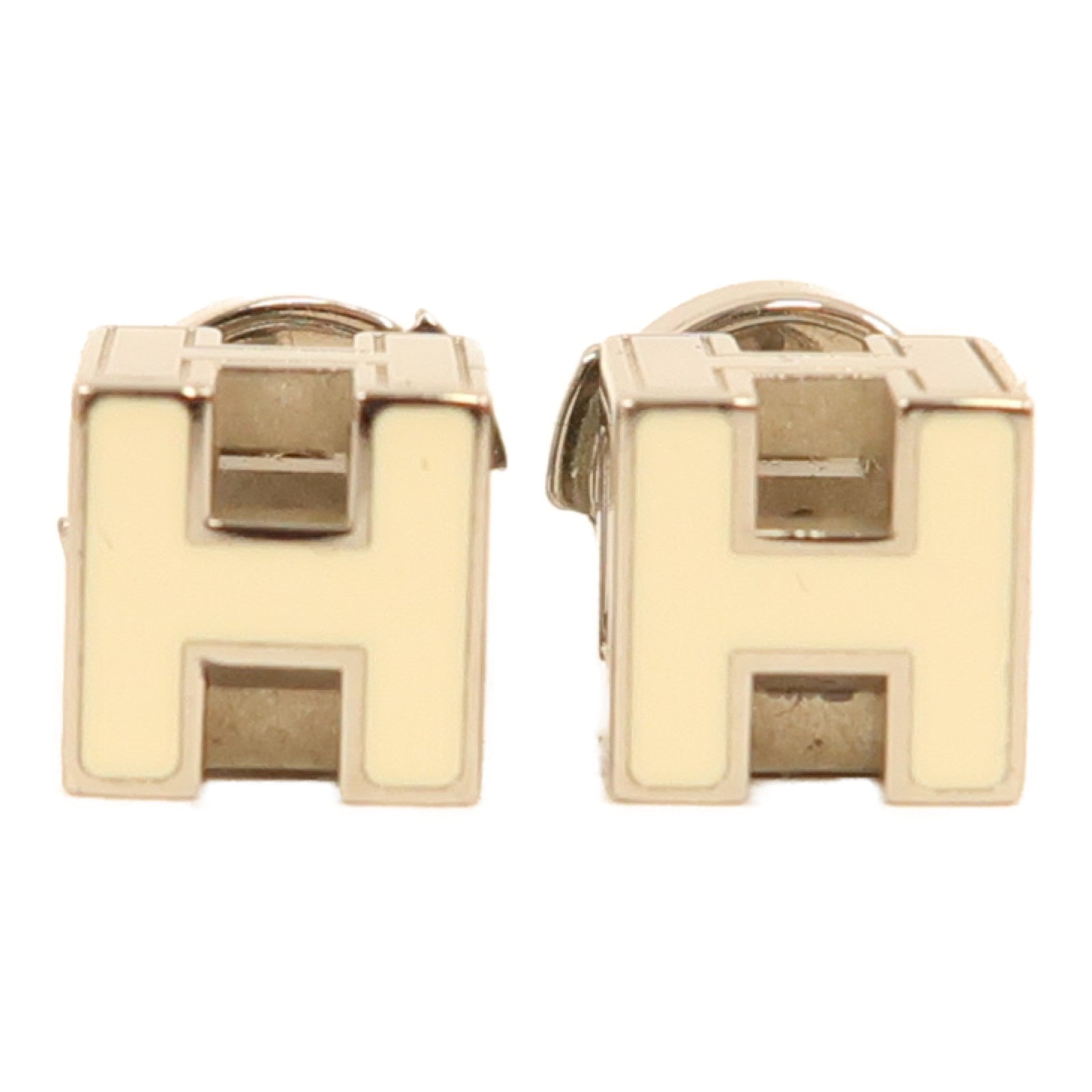 HERMES 金屬H Cube耳環白色/銀色