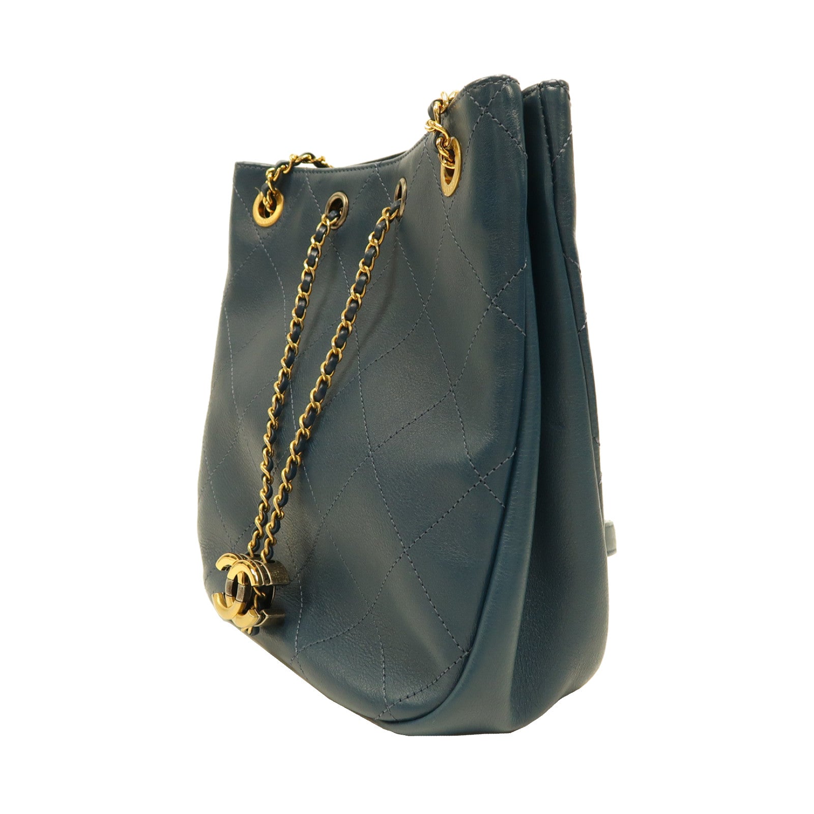 CHANEL 【激減優惠】菱格牛皮皮革Shoulder Bag金扣鏈帶肩背袋藍色