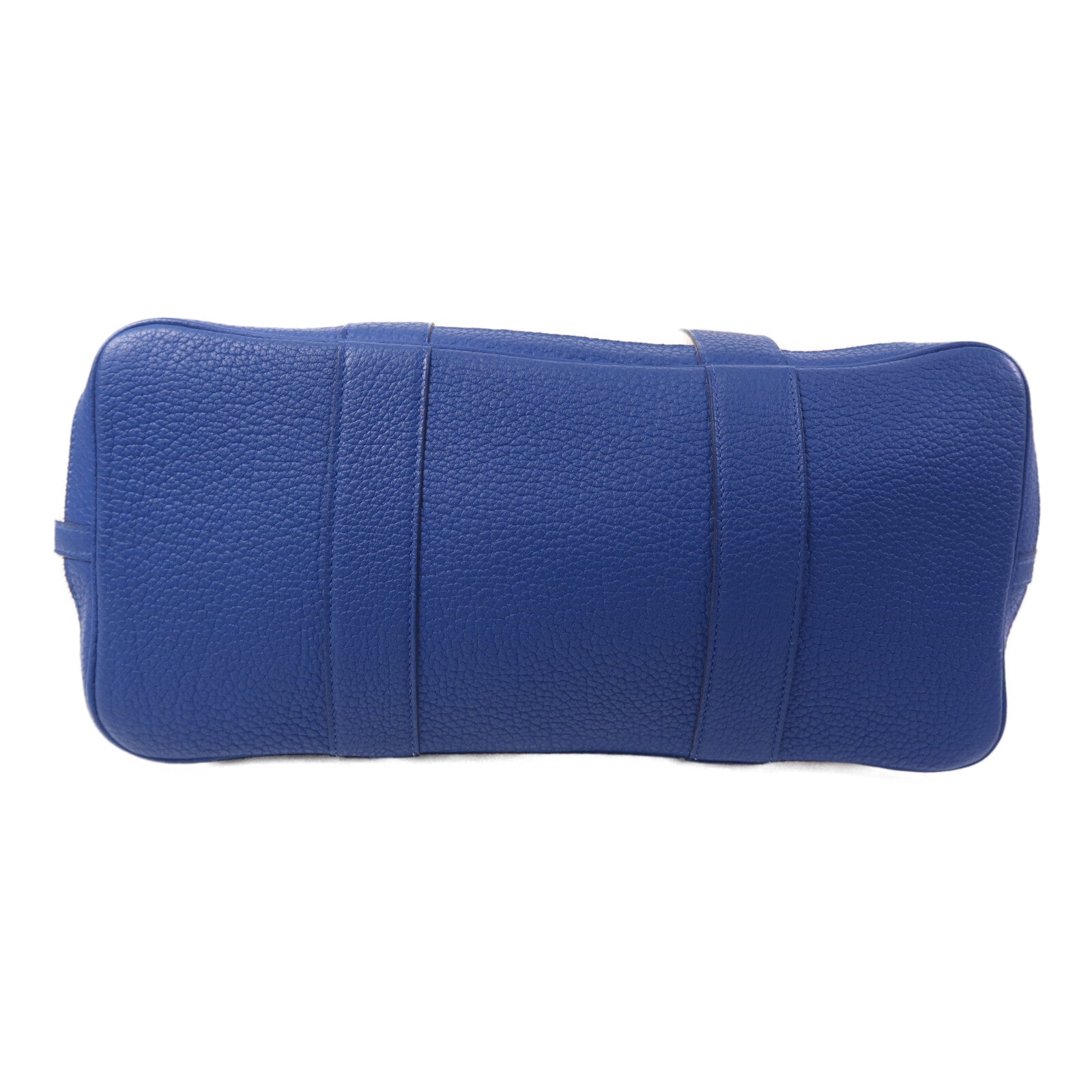 HERMES 帆布/皮革Garden Party PM銀扣手挽袋Bleu France
