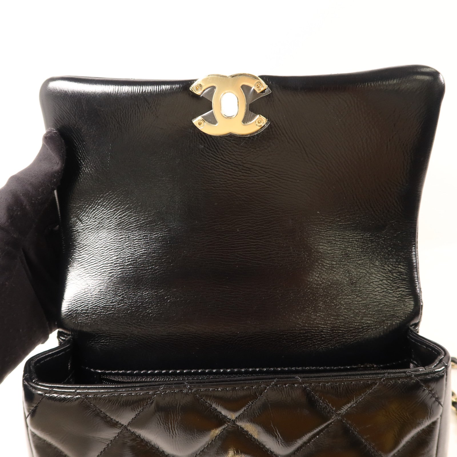 CHANEL 牛皮皮革Mini Flap With Handle金扣鏈帶手挽肩背兩用袋