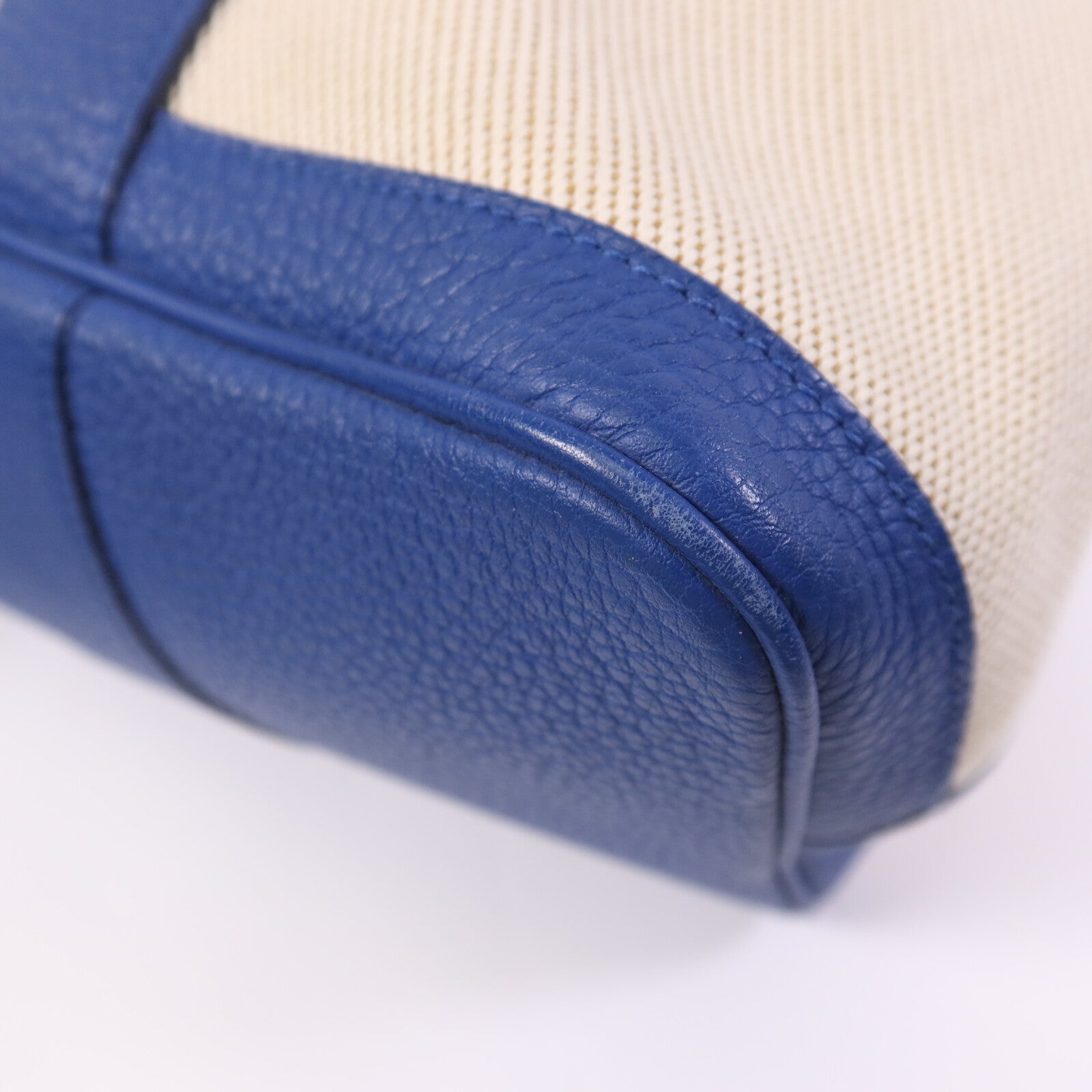 HERMES 帆布/皮革Garden Party PM銀扣手挽袋Bleu France