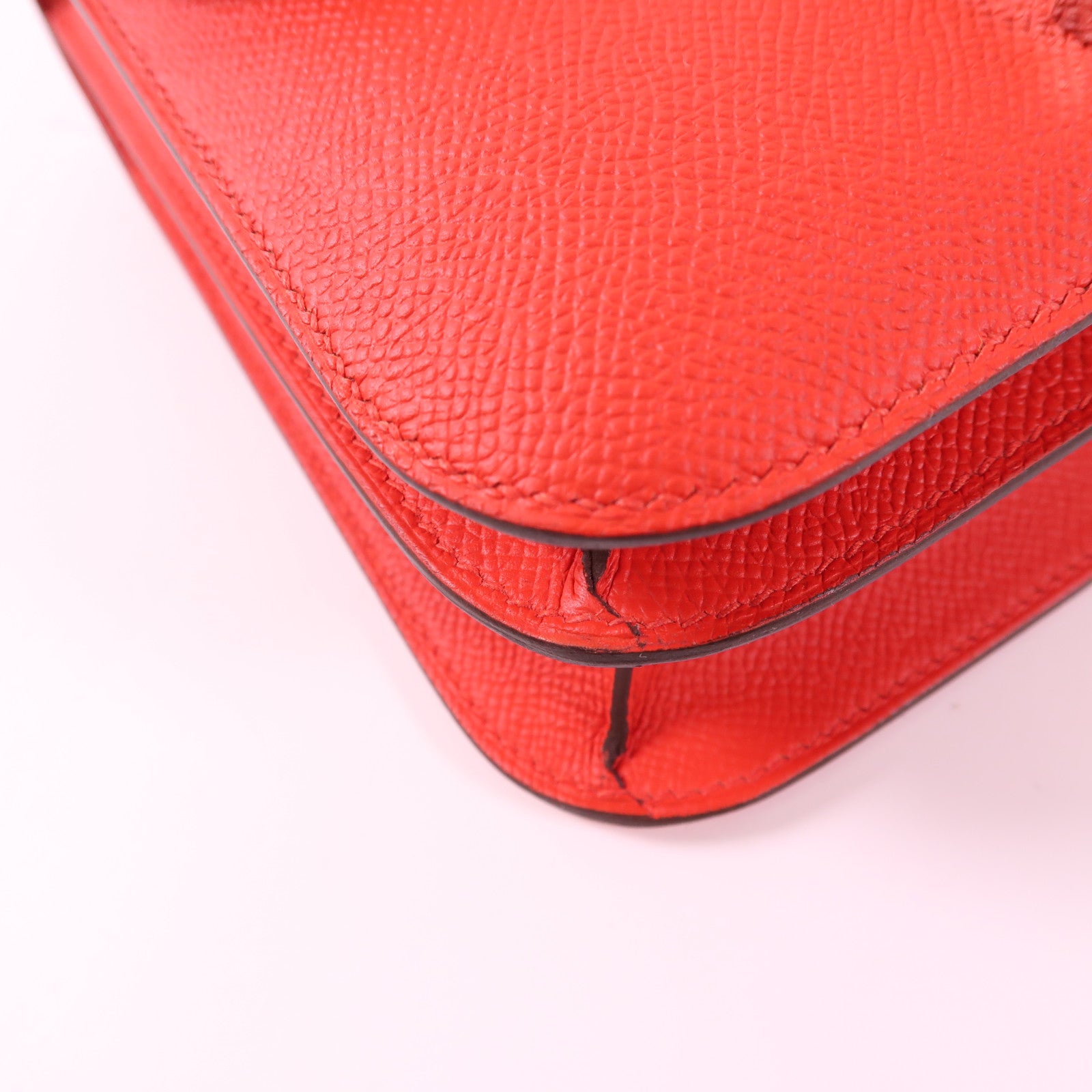 HERMES Epsom皮革Constance 24銀扣肩背袋S3 Rouge de coeur