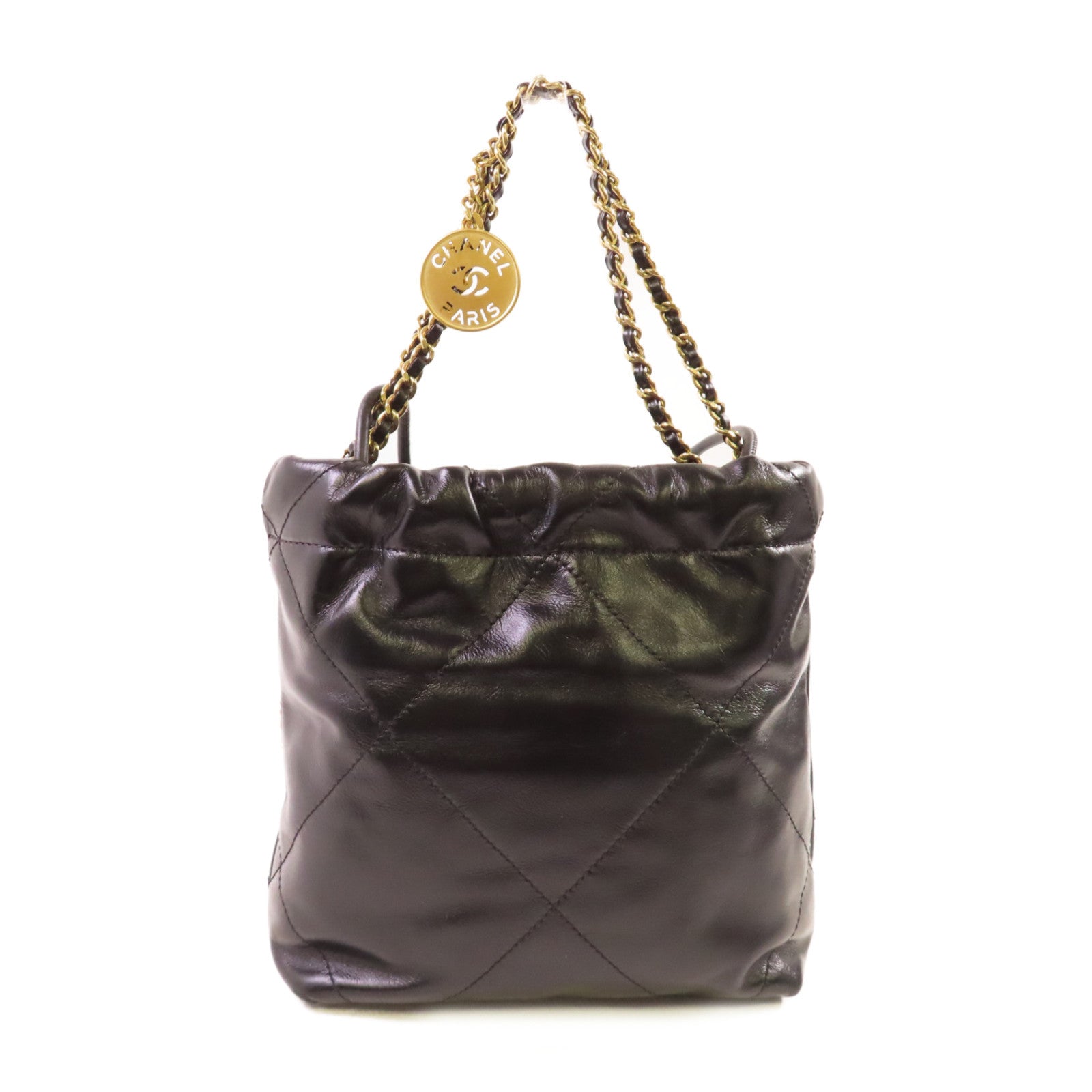 CHANEL 菱格牛皮皮革Chanel 22 Mini 2Way Chain Shoulder Bag金扣手挽肩背兩用袋黑色