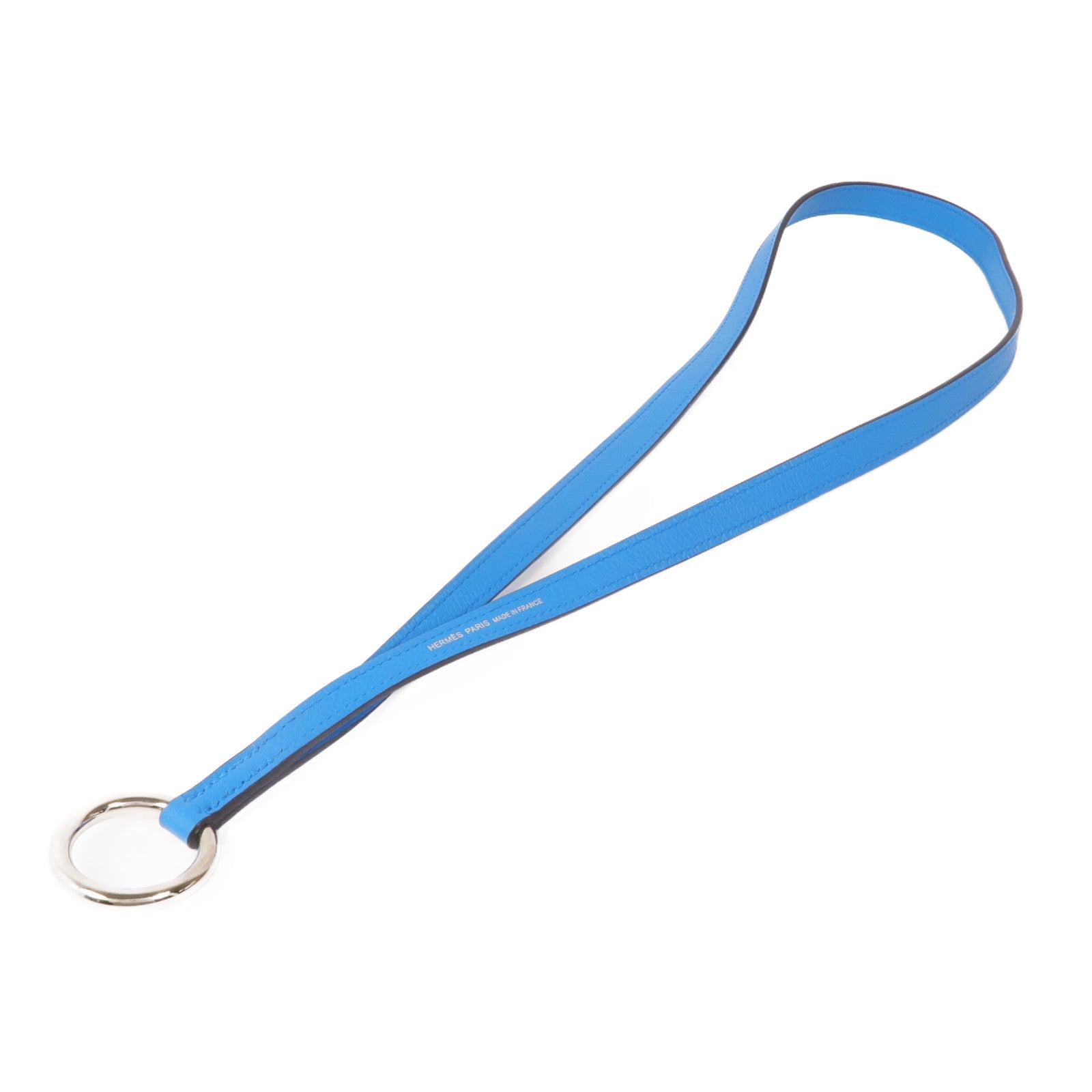 HERMES Evercolor皮革Strap銀扣掛飾 Bleu Frida