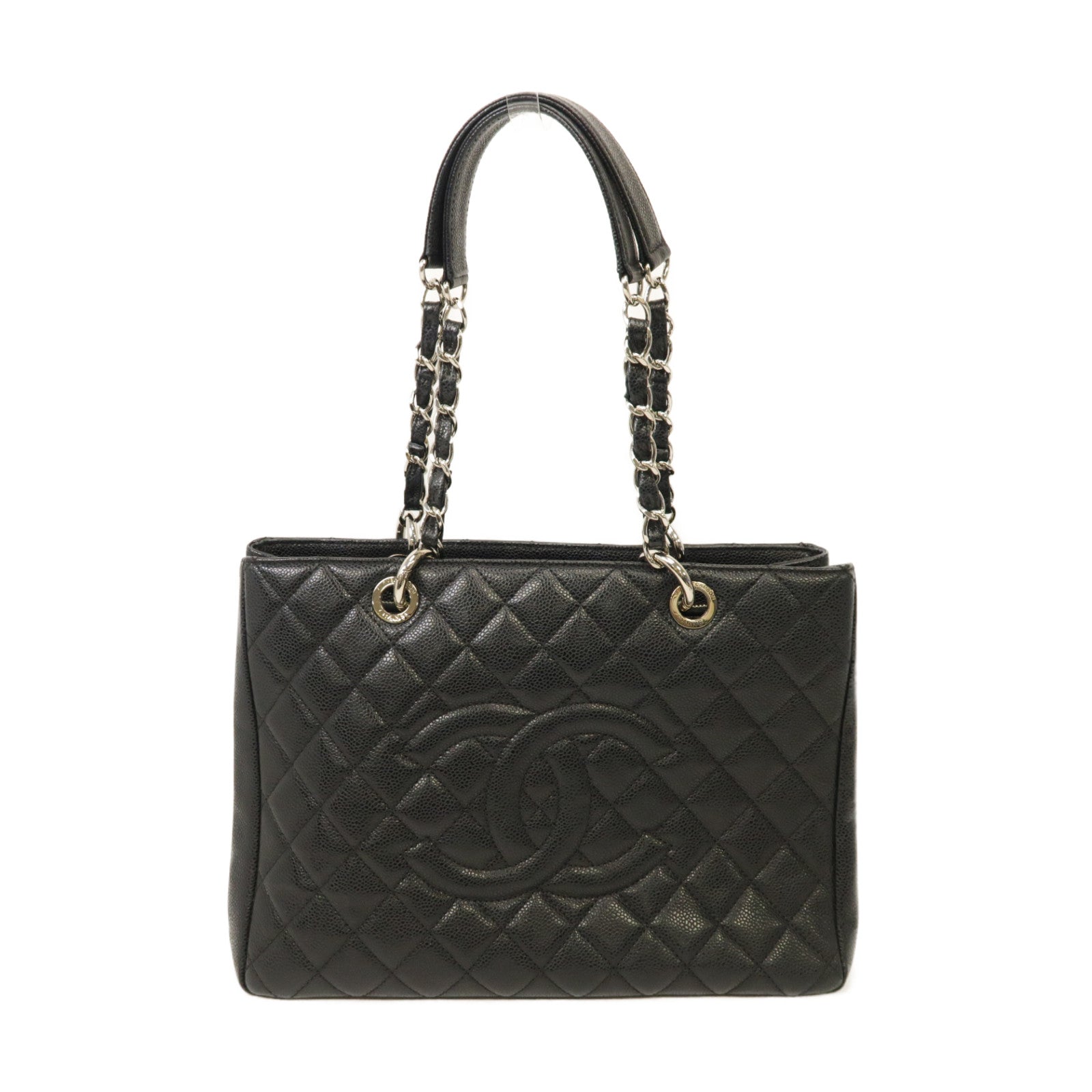 CHANEL 菱格牛皮皮革Grand Shopping Tote Bag銀扣手挽袋黑色