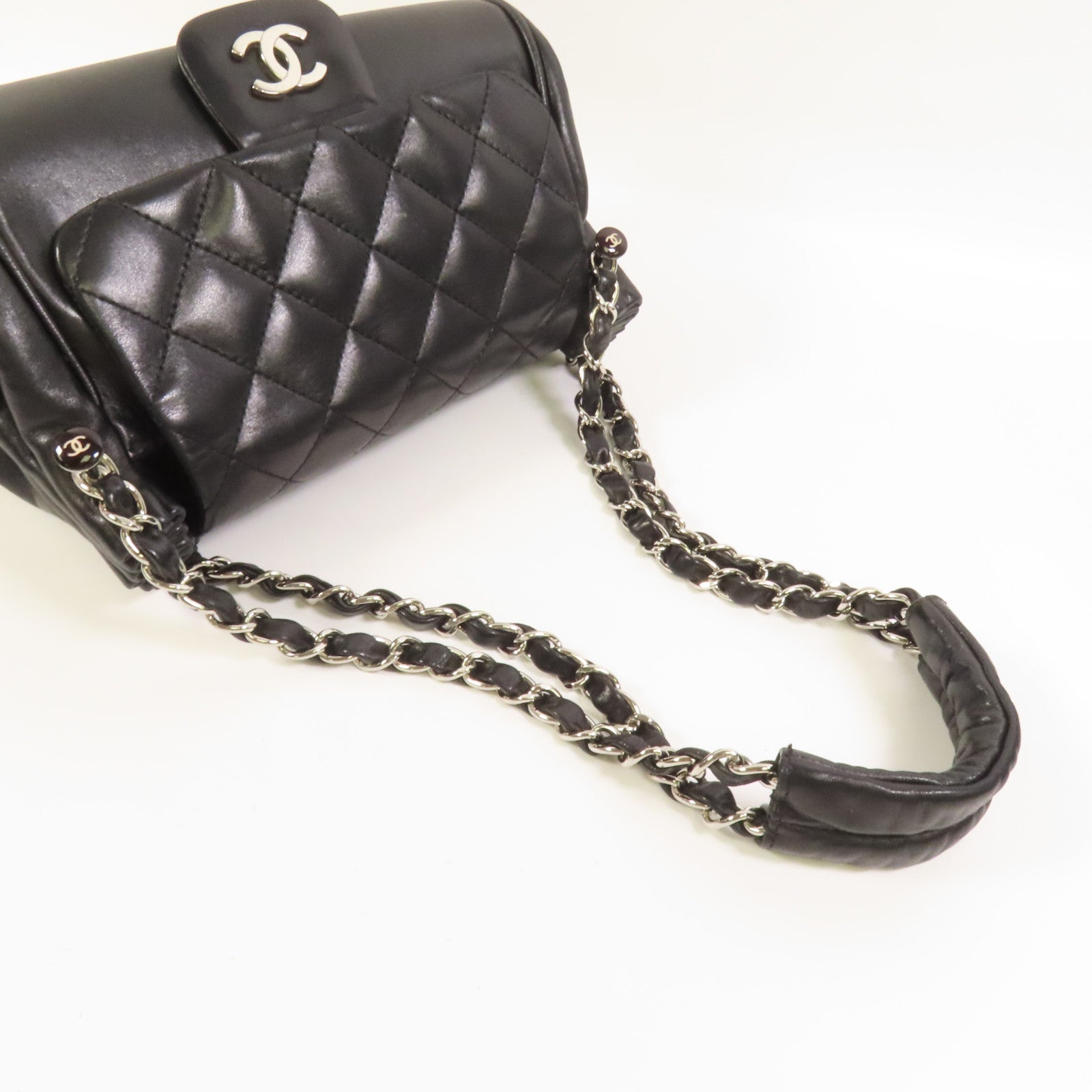 CHANEL 羊皮皮革Shoulder Bag銀扣鏈帶肩背袋