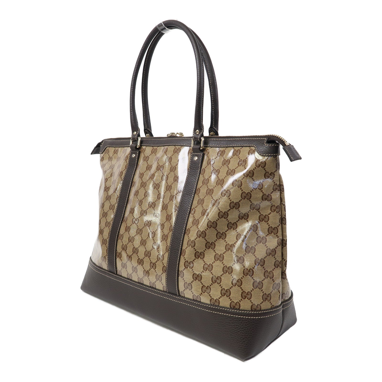 GUCCI 【激減優惠】塗層帆布Crystal Shopping Tote金扣肩背袋啡色