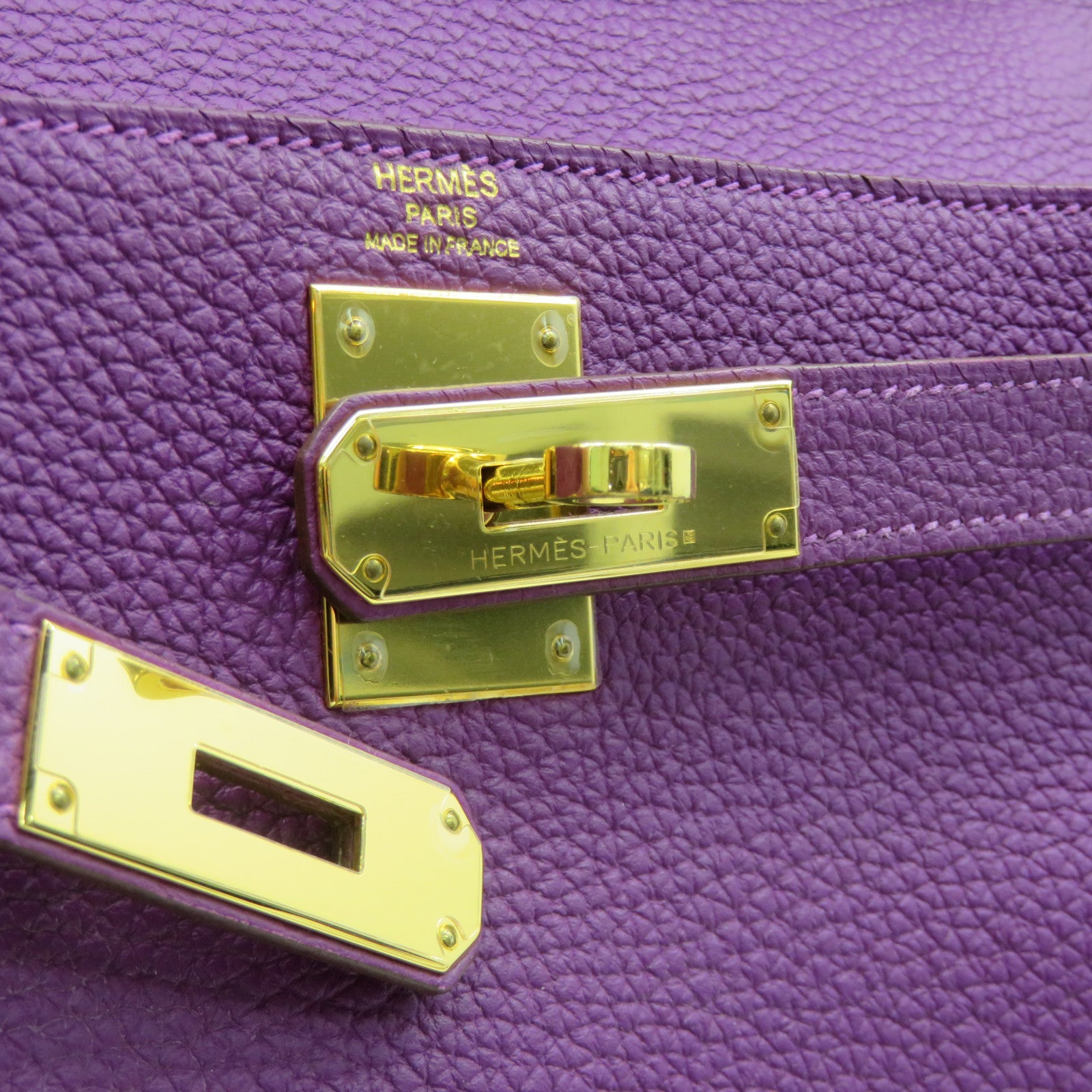 HERMES Togo皮革Kelly 28金扣手挽肩背两用袋海葵紫色