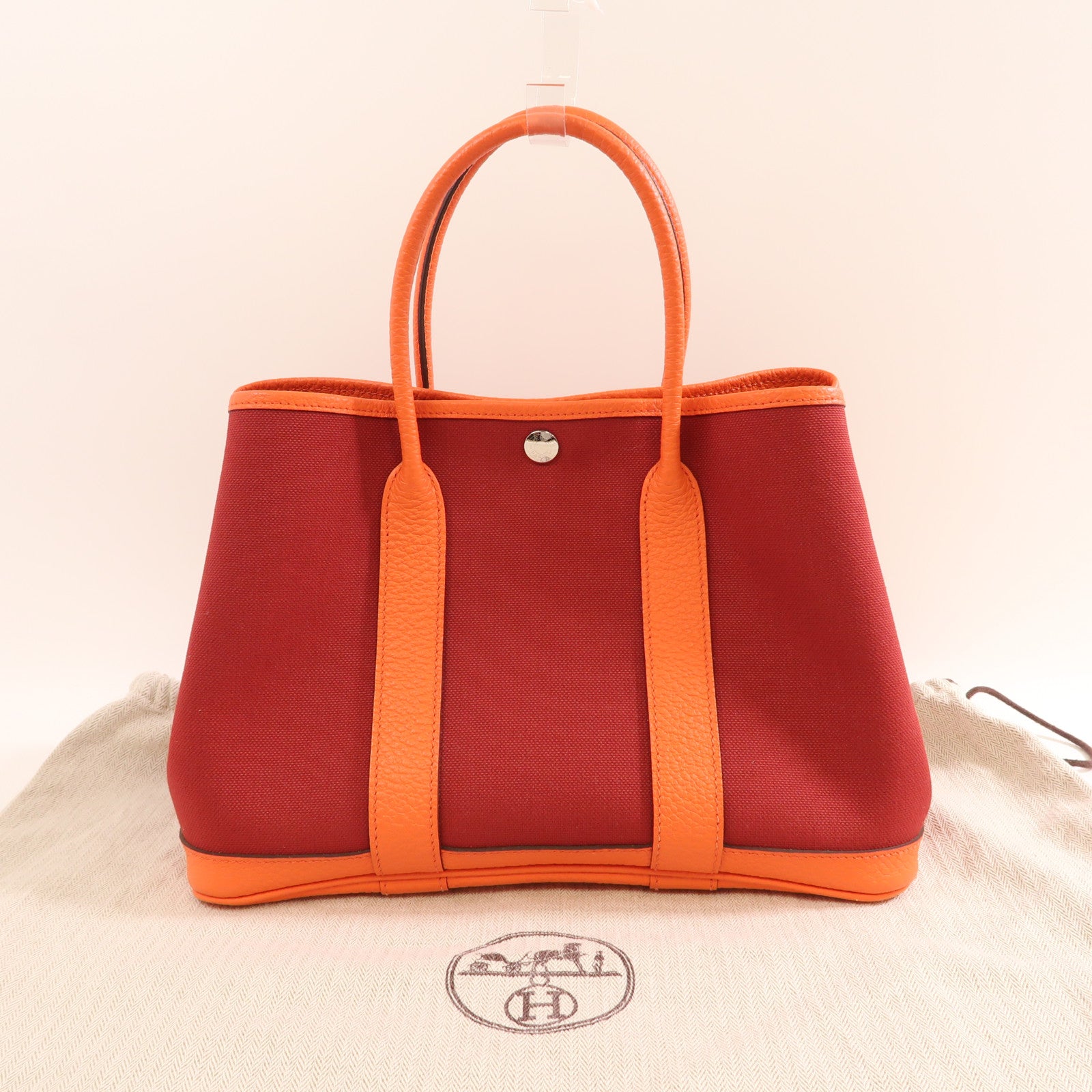 HERMES 帆布Garden Party TPM銀扣手挽袋