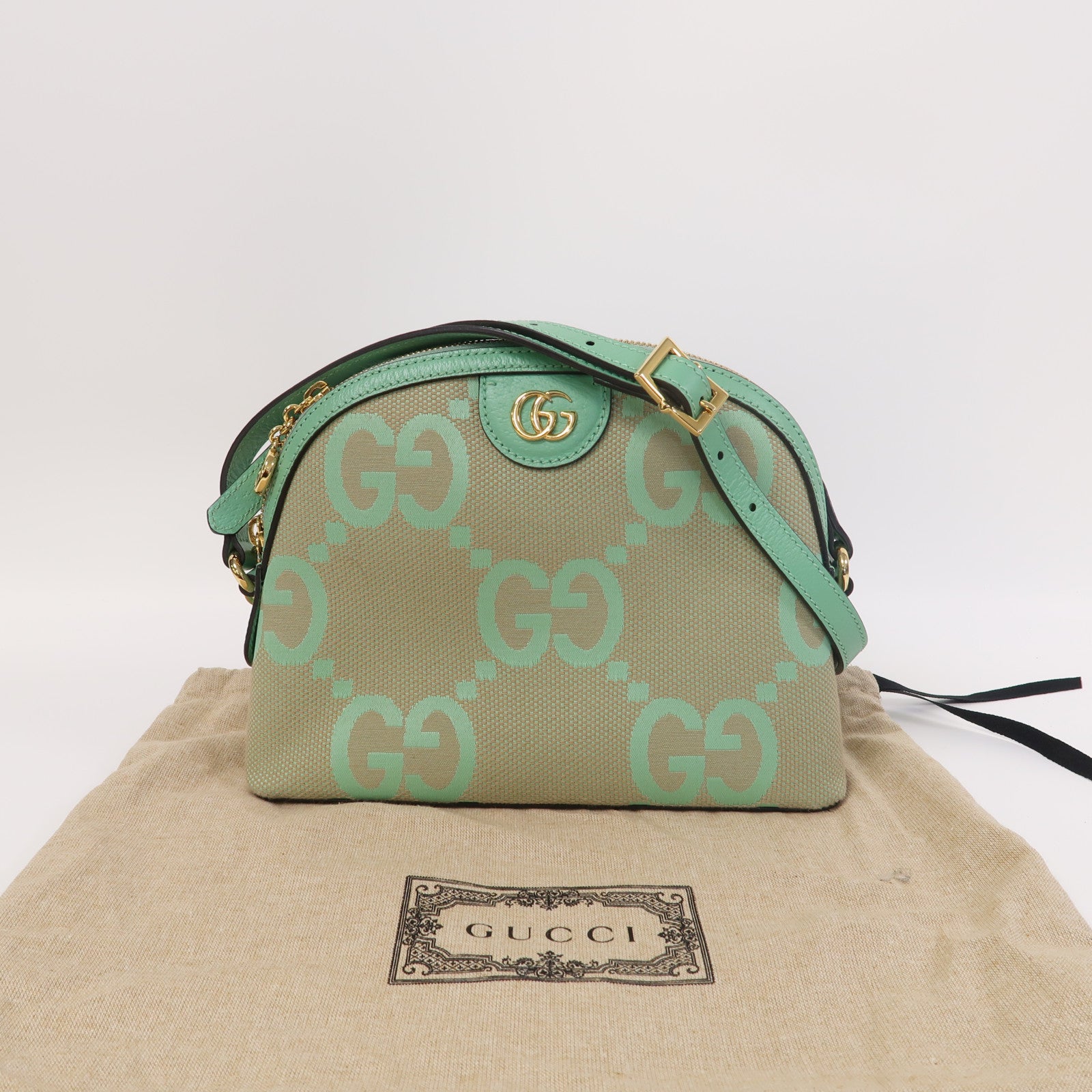 GUCCI 【激減優惠】帆布Shoulder Bag金扣肩背袋綠色