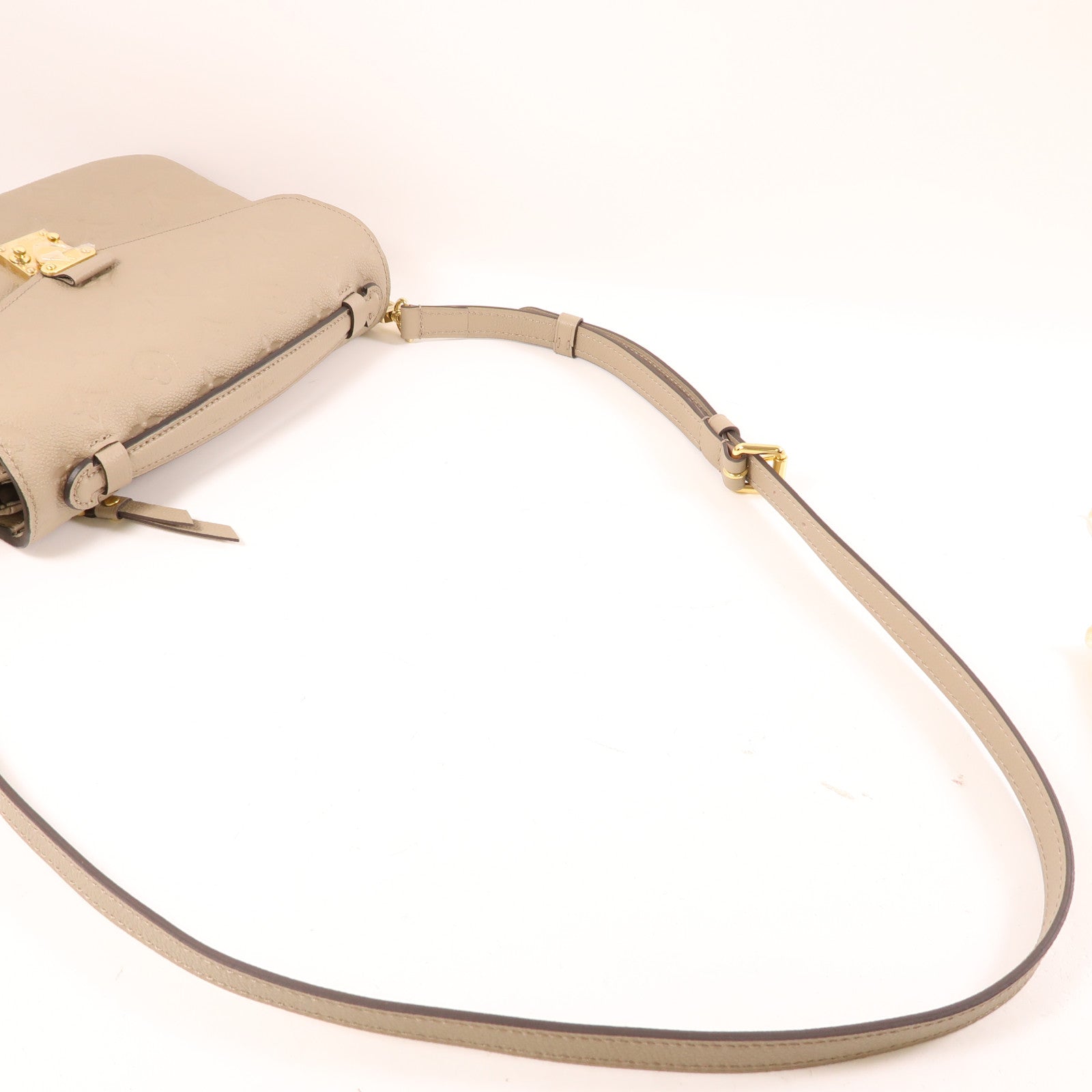 LOUIS VUITTON Monogram Empreinte Pochette Metis金扣手挽肩背兩用袋米色