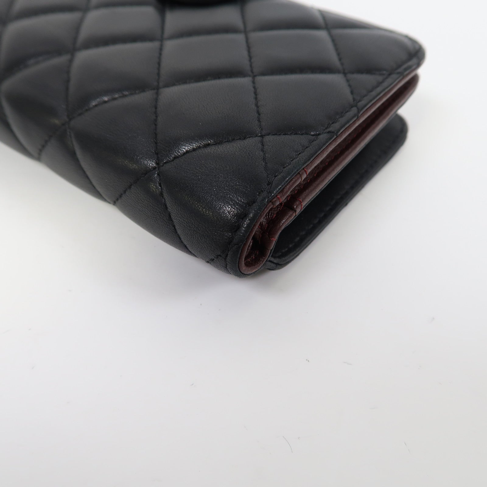 CHANEL 菱格羊皮皮革Wallet銀扣長錢包黑色