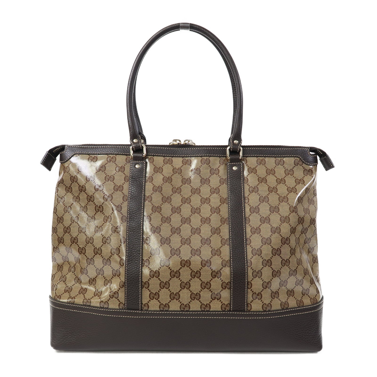 GUCCI 【激減優惠】塗層帆布Crystal Shopping Tote金扣肩背袋啡色