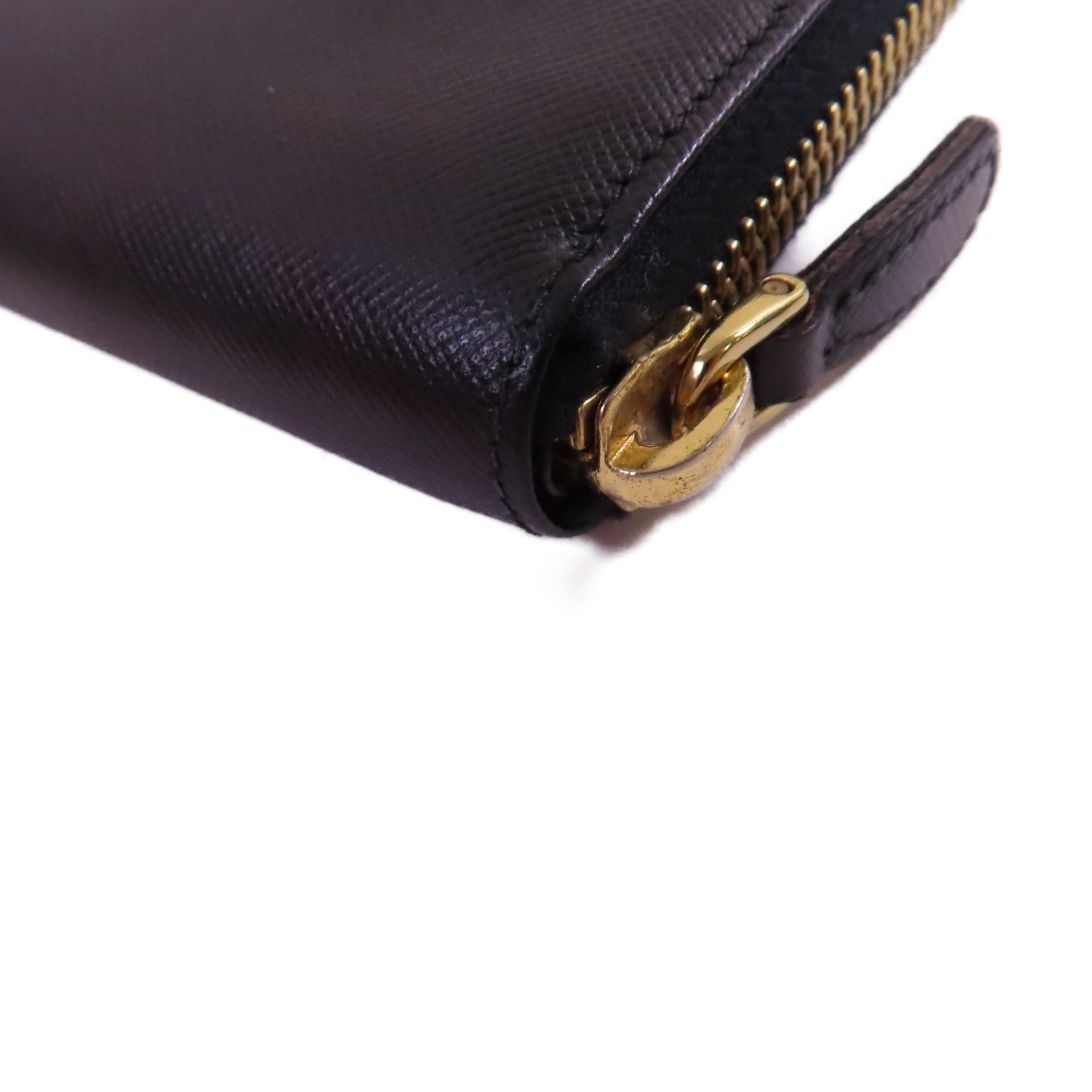 PRADA Saffiano皮革Zip Around Long Wallet金扣拉鏈長錢包啡色