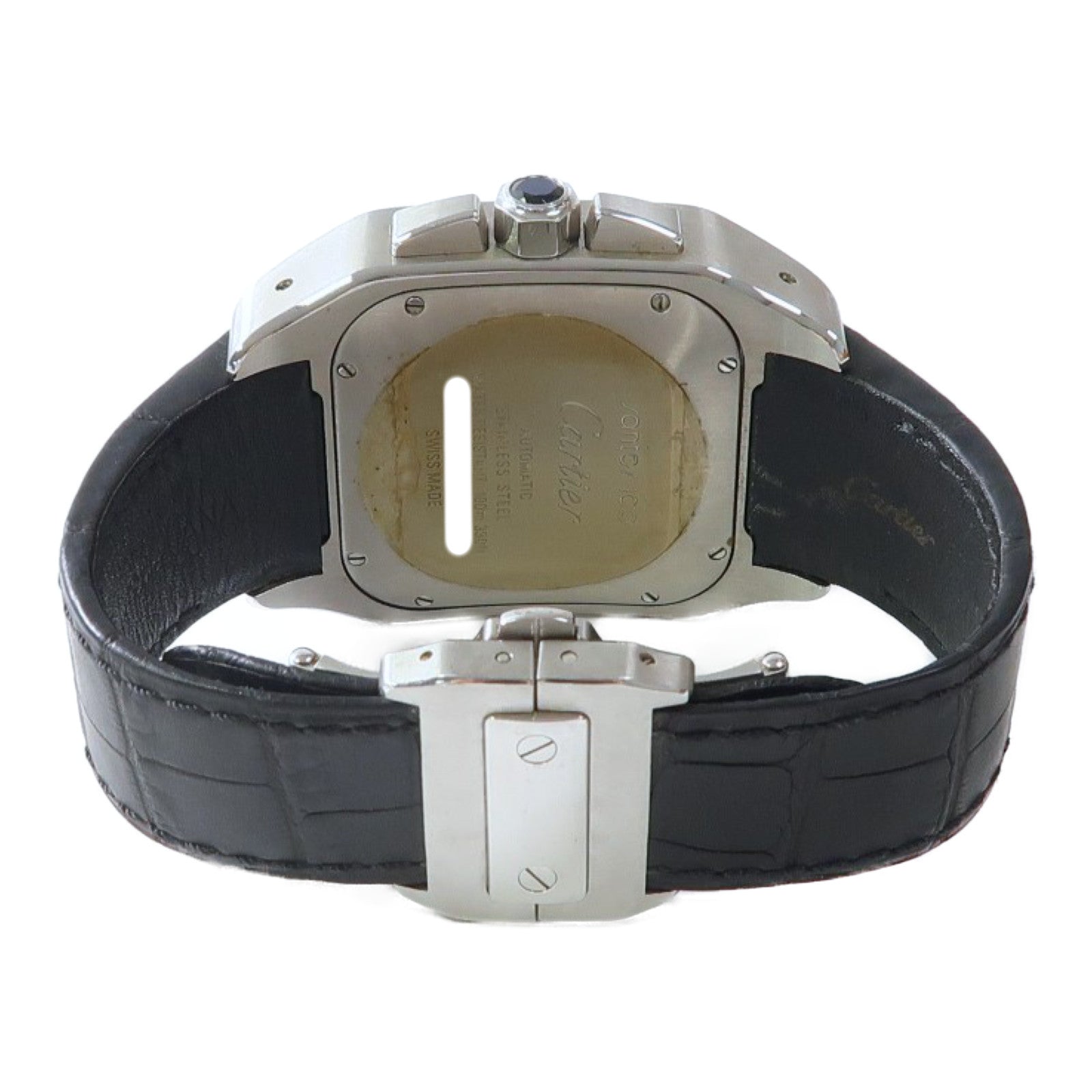 CARTIER Santos 100 XL不鏽鋼/皮革帶手錶自動機芯米色