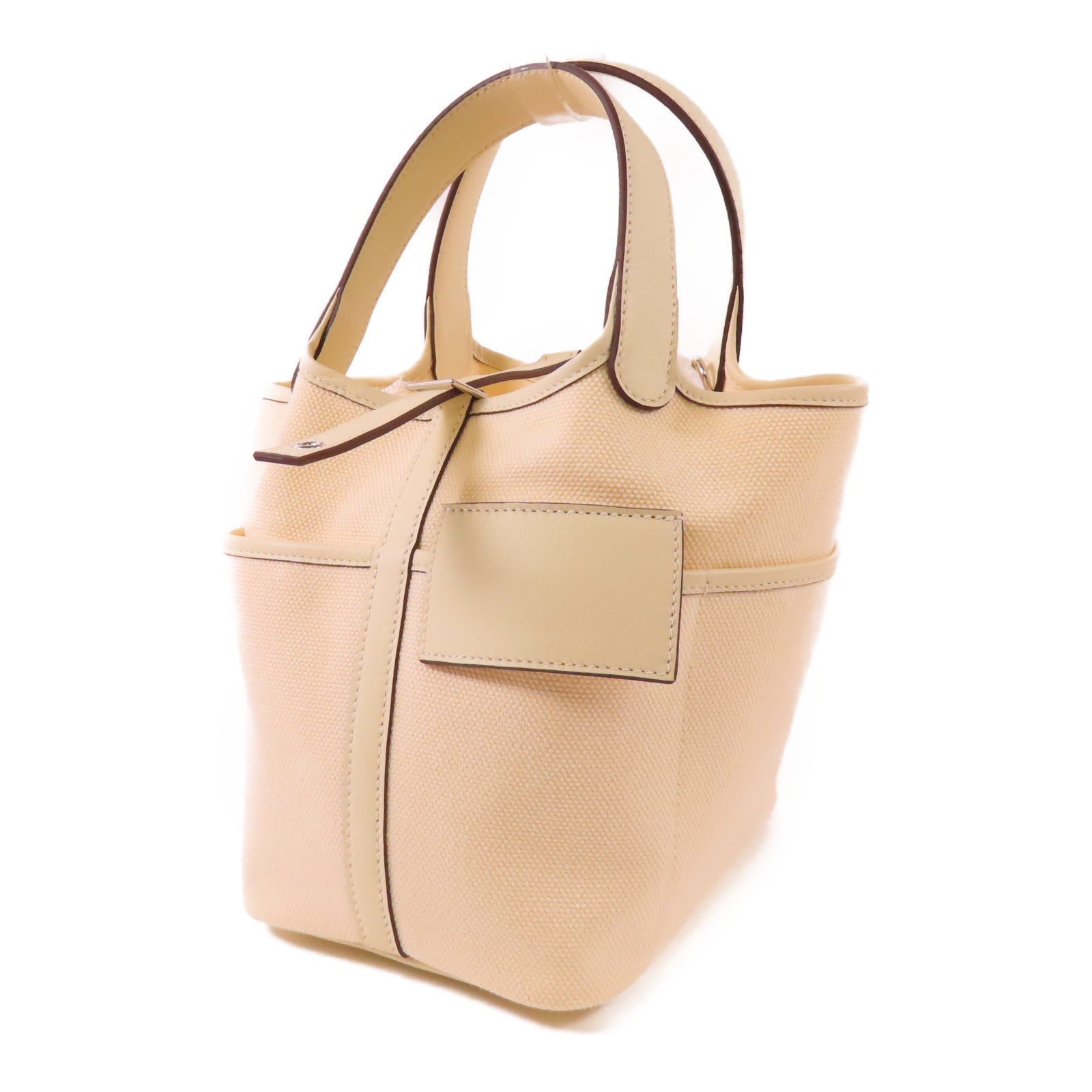 HERMES PHW Picotin PM Cargo Tote Bag Canvas Nata