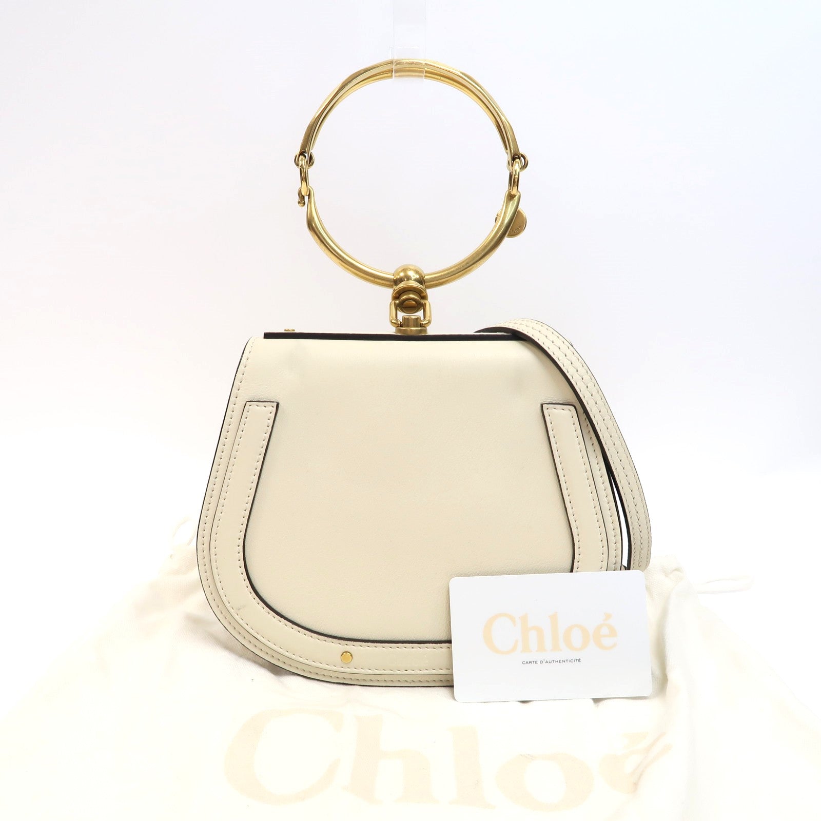Chloe 牛皮皮革Nile金扣手挽肩背兩用袋白色