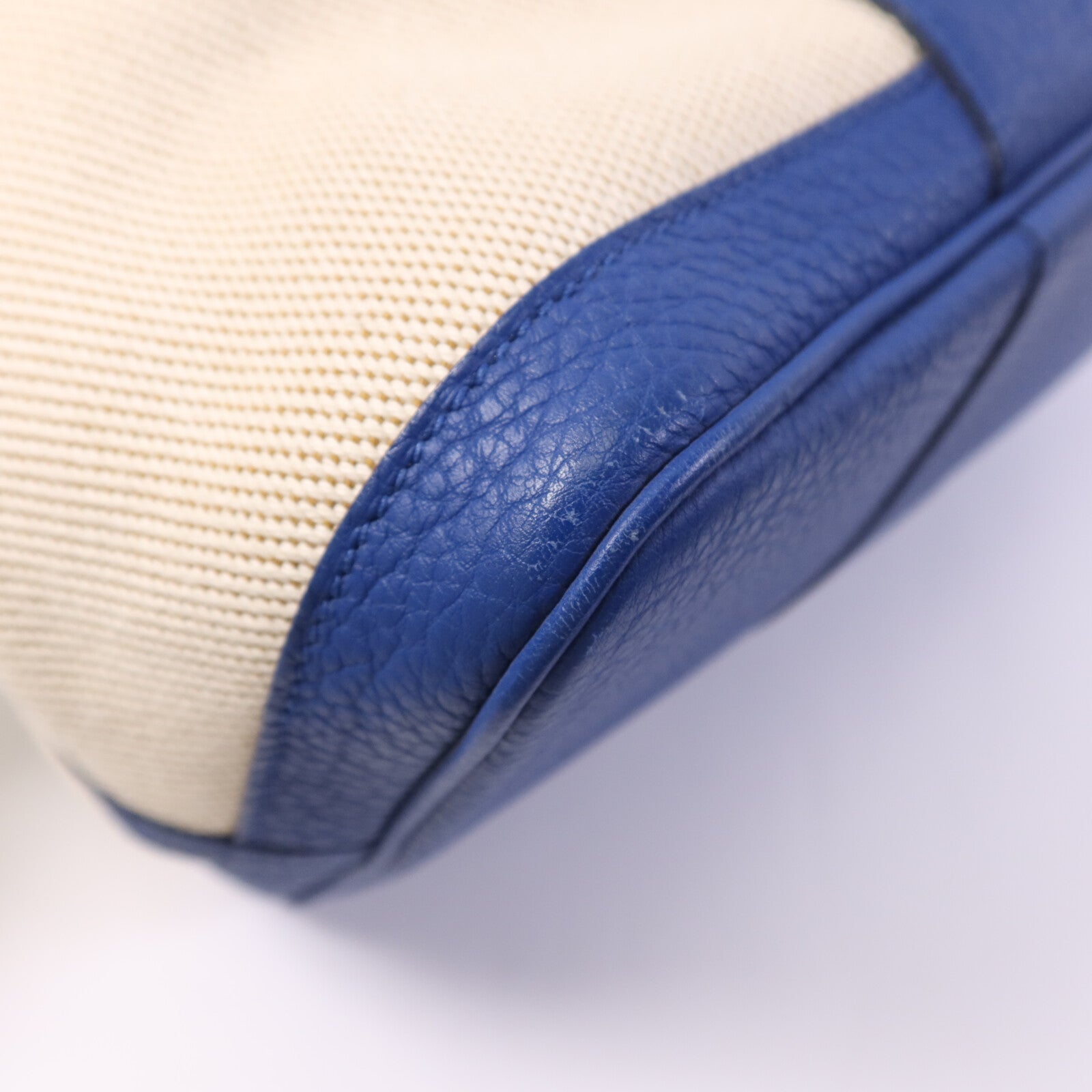 HERMES 帆布/皮革Garden Party PM銀扣手挽袋Bleu France