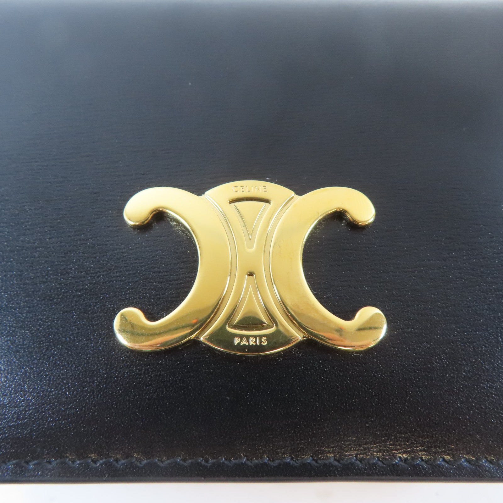 CELINE 牛皮皮革Triomphe Card Case金扣卡片套黑色