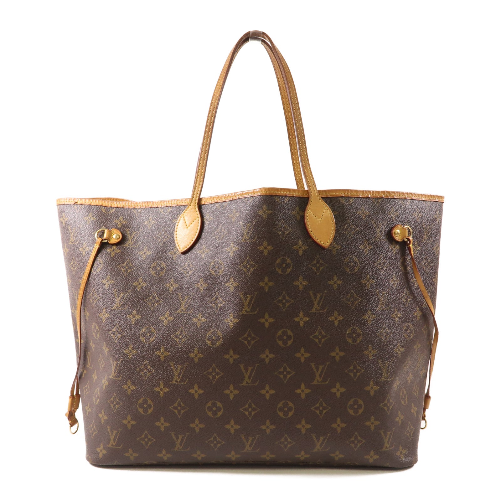 LOUIS VUITTON Monogram Neverfull GM金扣手挽袋棕色