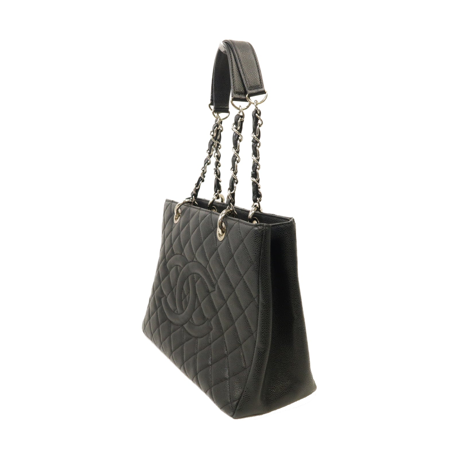CHANEL 菱格牛皮皮革Grand Shopping Tote Bag銀扣手挽袋黑色