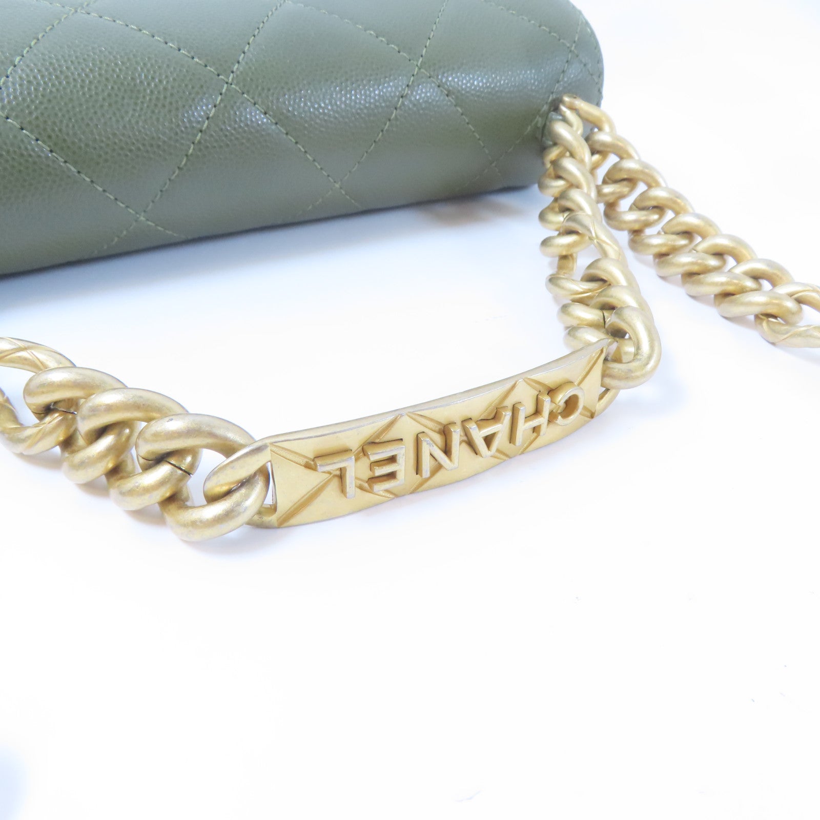 CHANEL 【激減優惠】菱格牛皮皮革21B Flap Bag金扣鏈帶手挽肩背兩用袋綠色