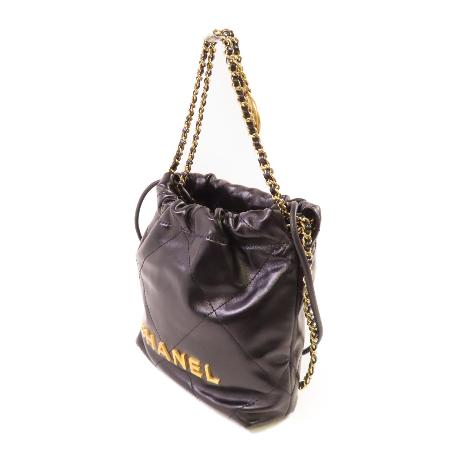 CHANEL 菱格牛皮皮革Chanel 22 Mini 2Way Chain Shoulder Bag金扣手挽肩背兩用袋黑色