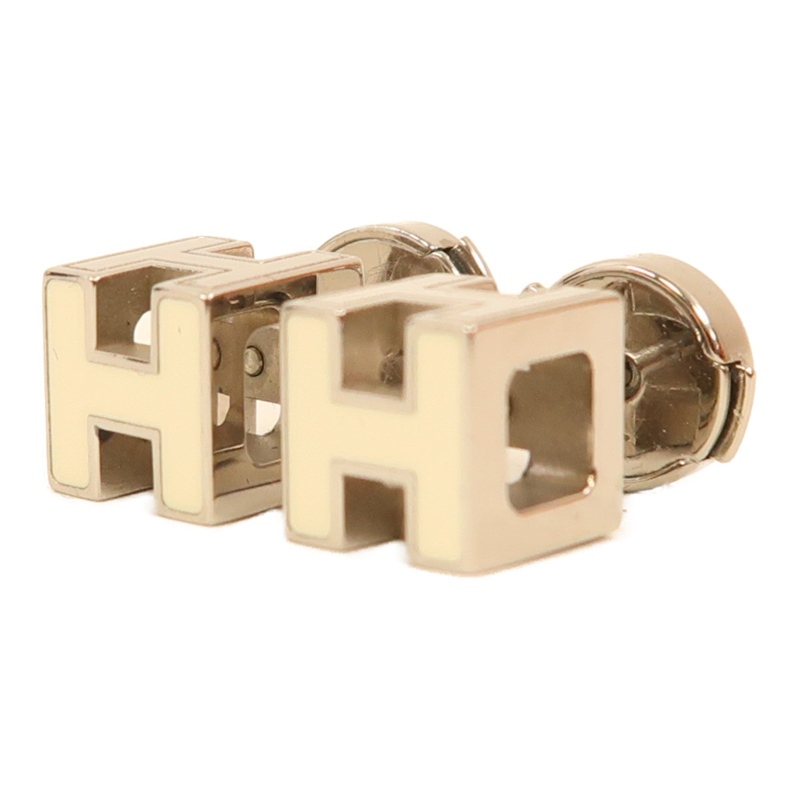 HERMES 金屬H Cube耳環白色/銀色