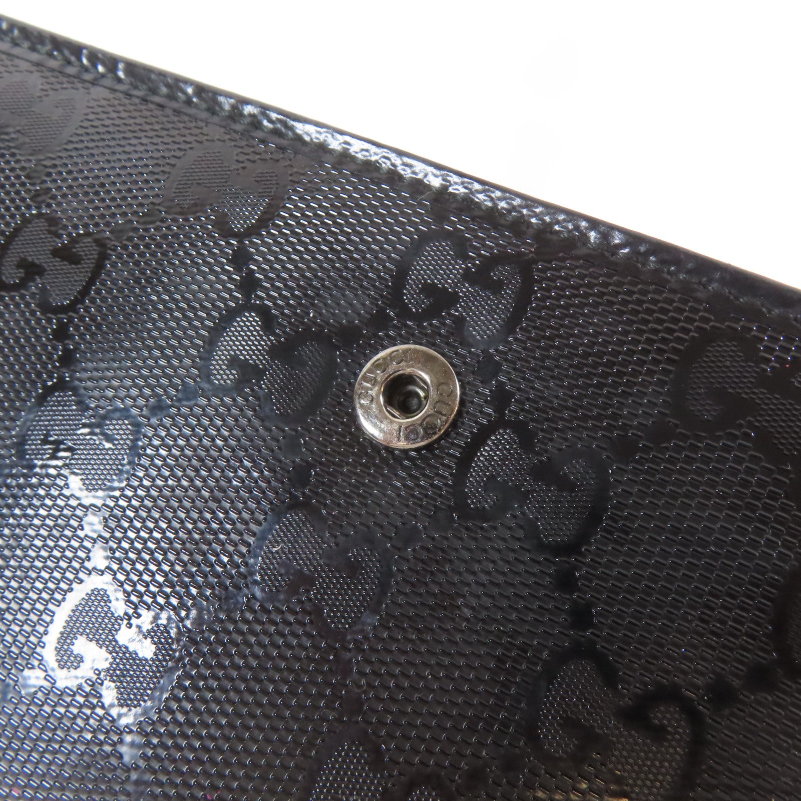 GUCCI 塗層帆布Long Bifold Wallet銀扣長錢包黑色