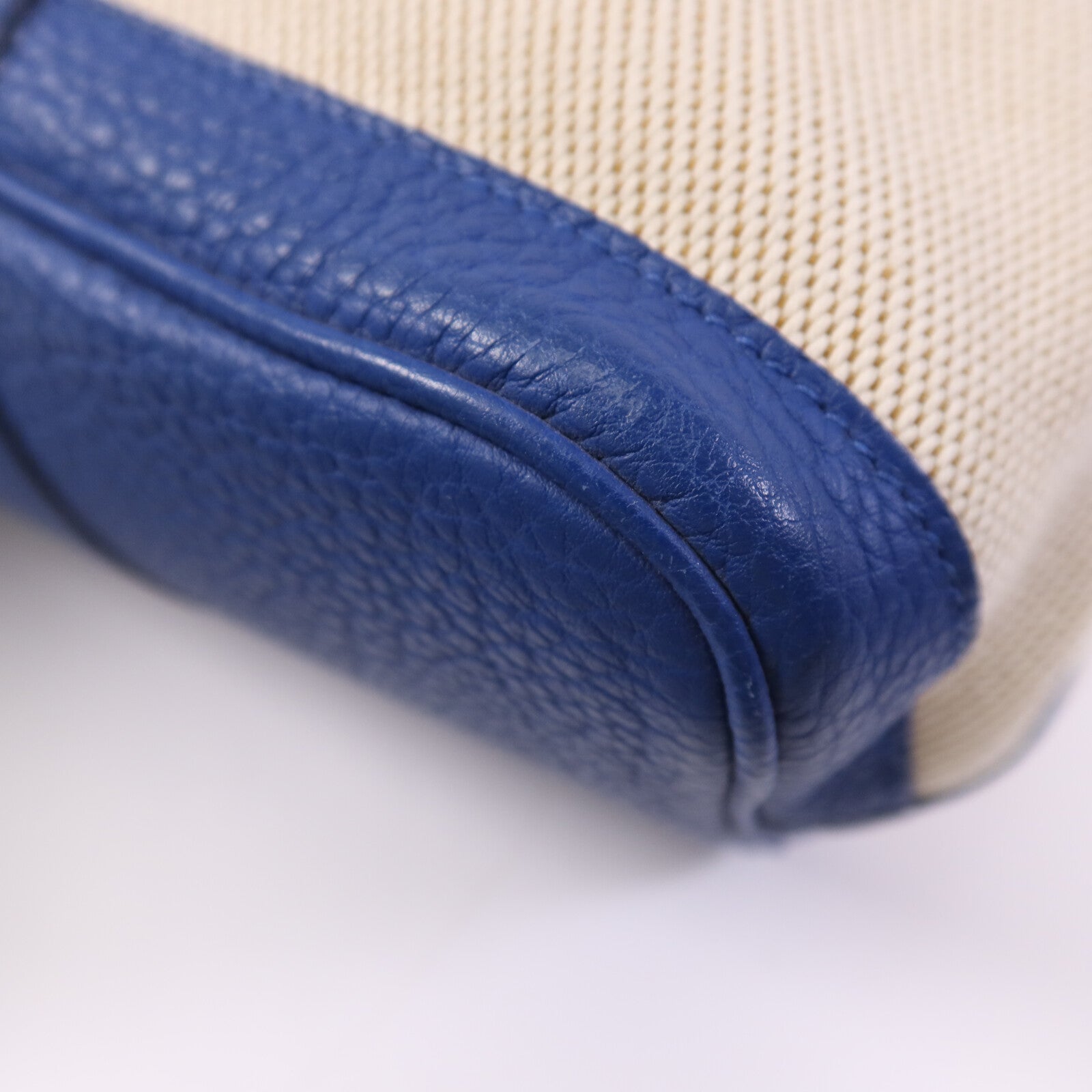 HERMES 帆布/皮革Garden Party PM銀扣手挽袋Bleu France