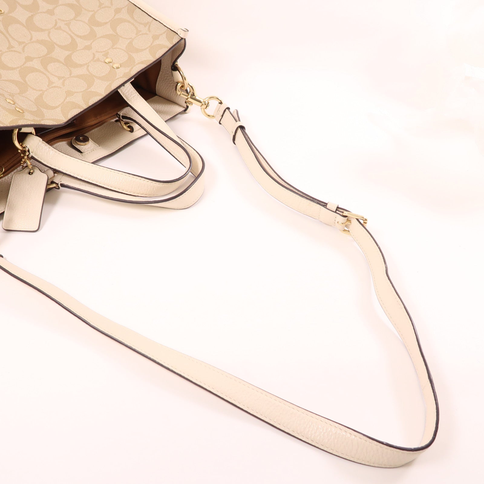 COACH 塗層帆布/皮革2 Way Shoulder金扣手挽肩背兩用袋