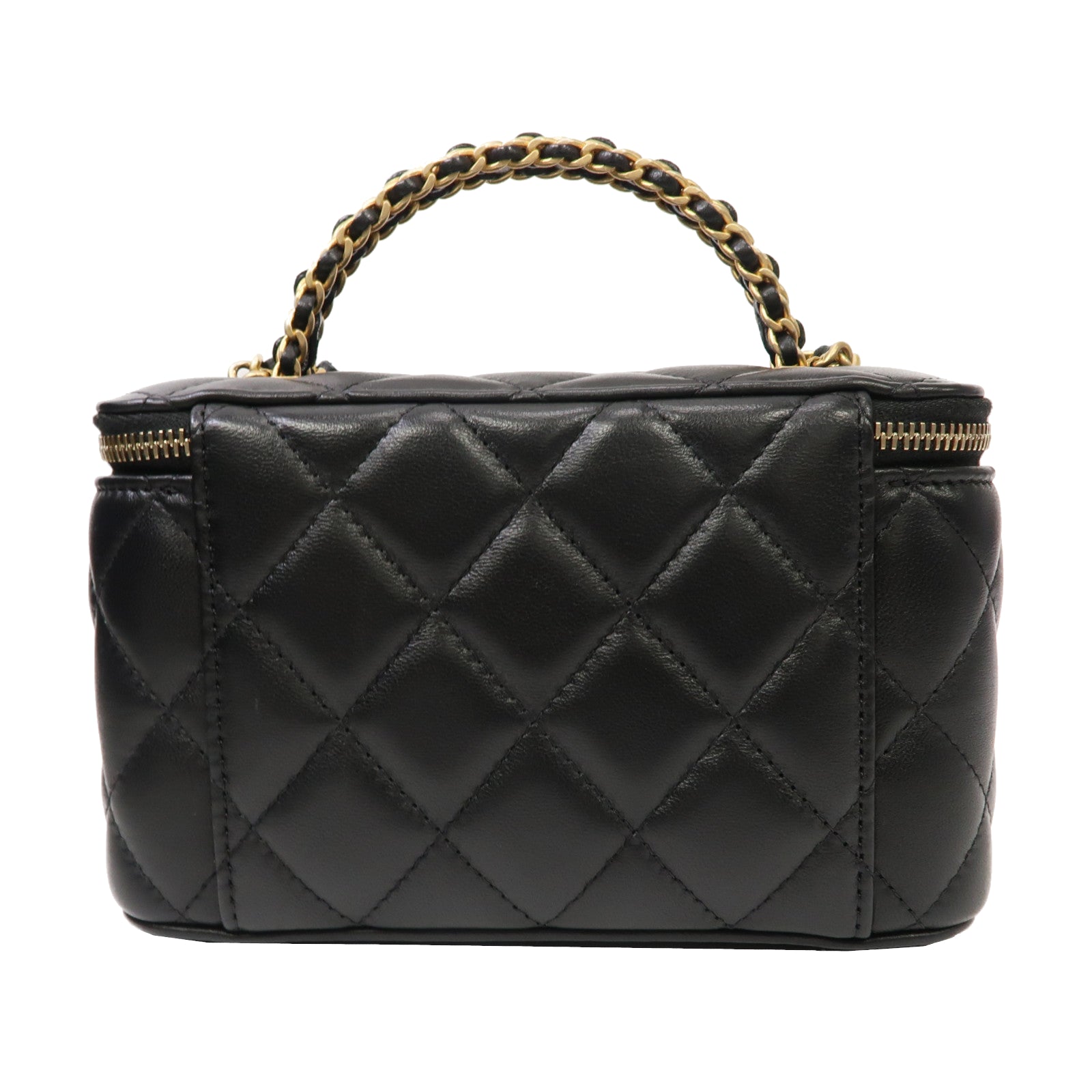 CHANEL 菱格羊皮皮革Small Vanity Case金扣手挽肩背兩用袋黑色