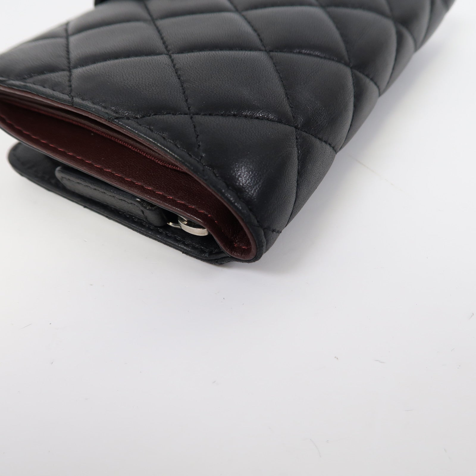 CHANEL 菱格羊皮皮革Wallet銀扣長錢包黑色