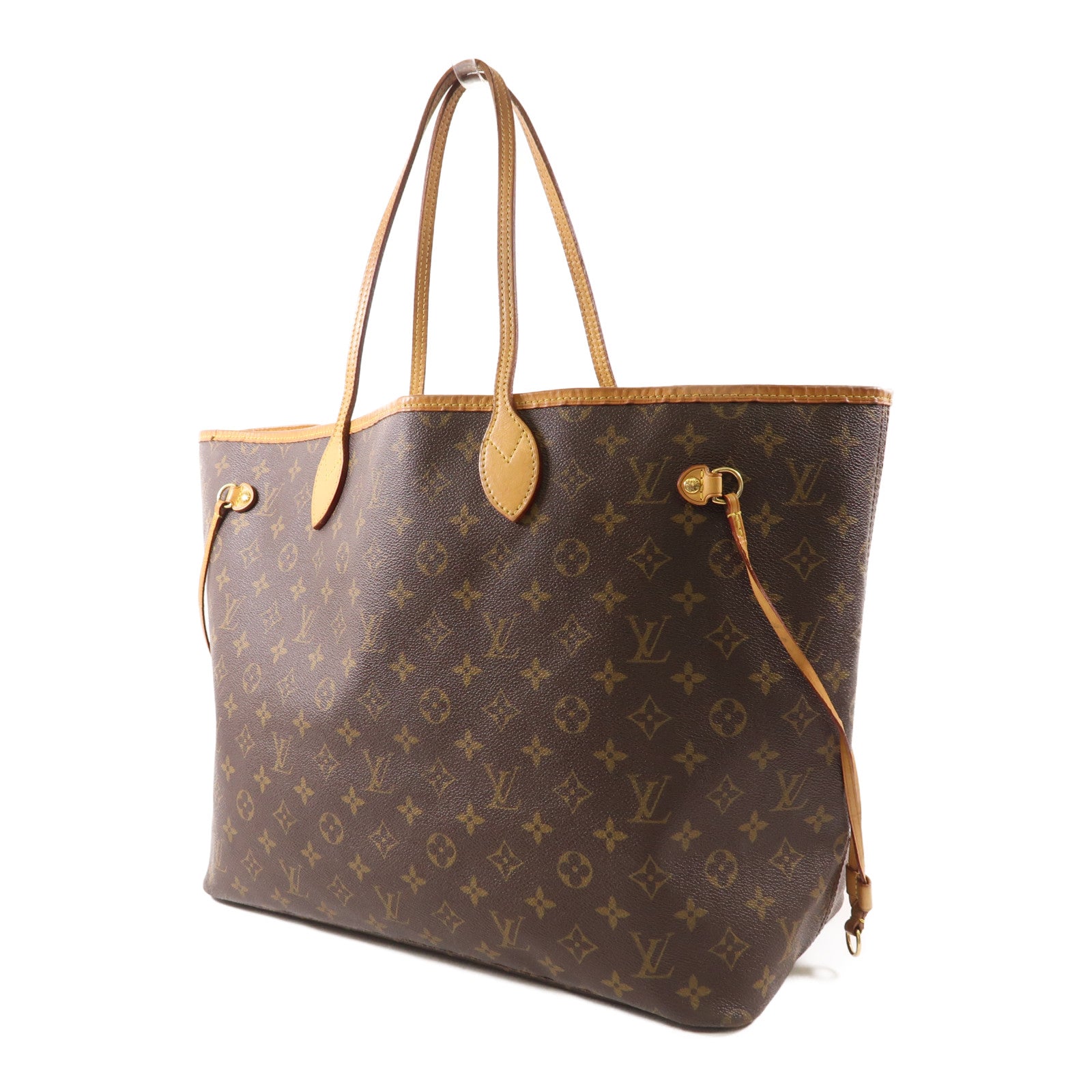 LOUIS VUITTON Monogram Neverfull GM金扣手挽袋棕色