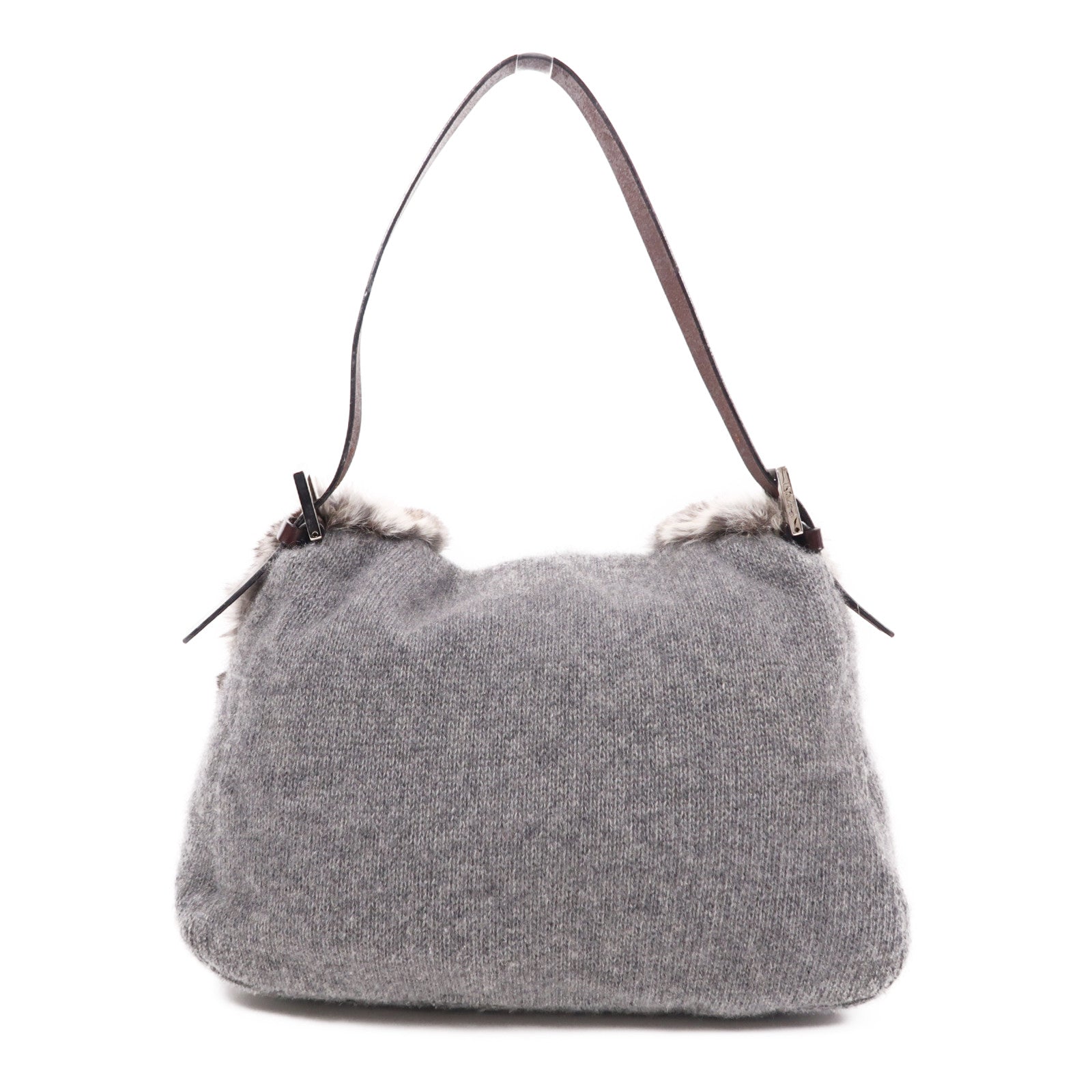 FENDI 羊毛/兔毛Baguette銀扣肩背袋