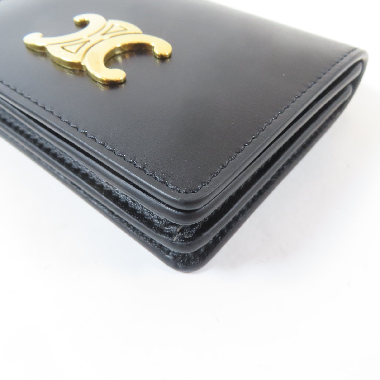 CELINE 牛皮皮革Triomphe Card Case金扣卡片套黑色