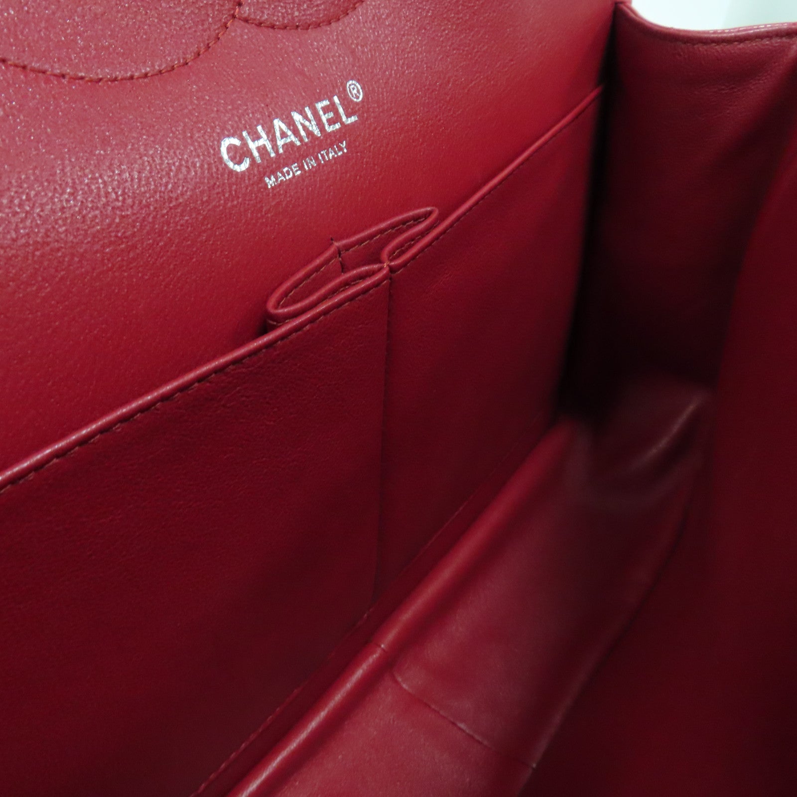 CHANEL 【激減優惠】菱格牛皮皮革Classic Jumbo銀扣鏈帶肩背袋紅色